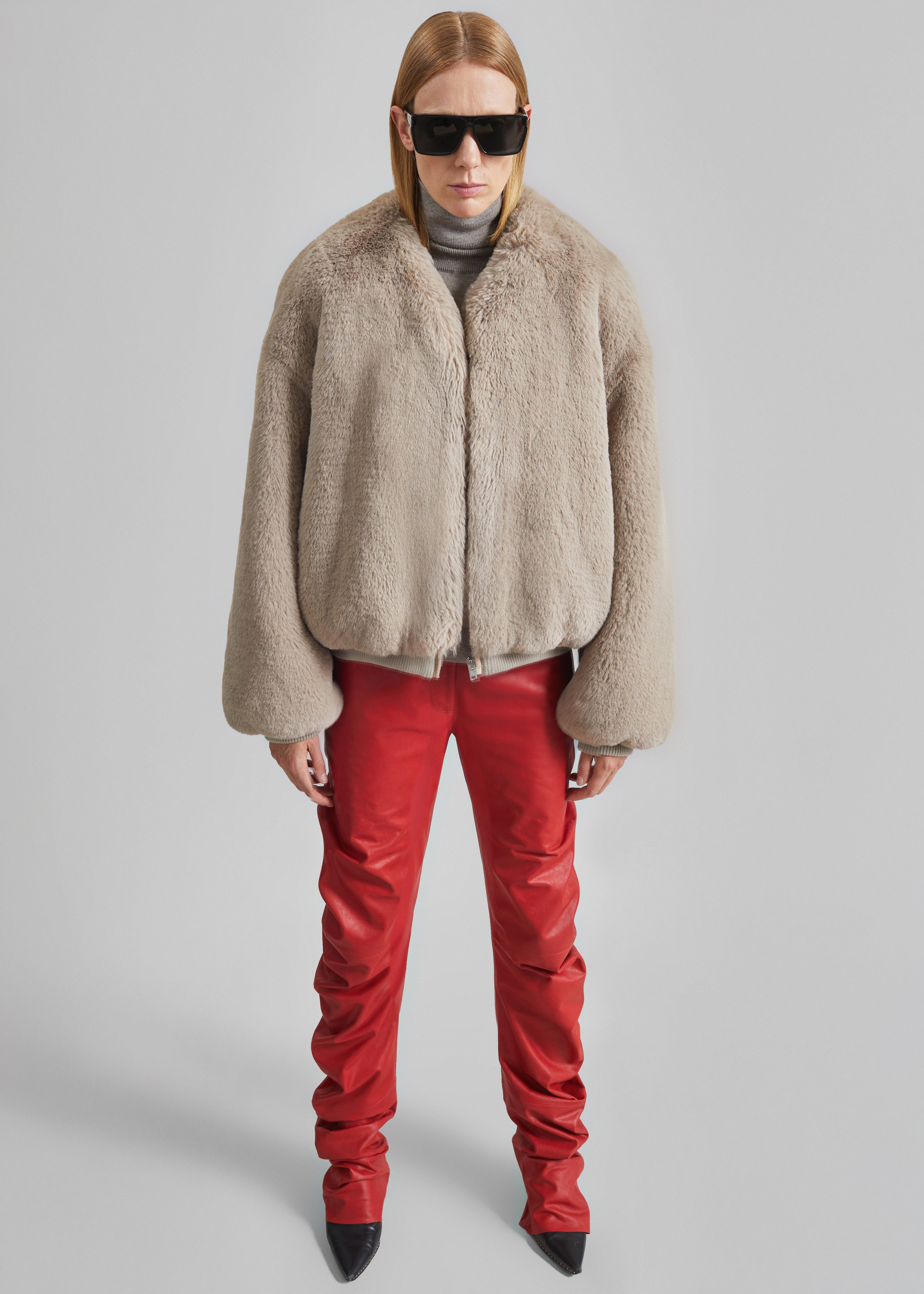 Senna Faux Fur Collarless Jacket - Light Taupe - 3
