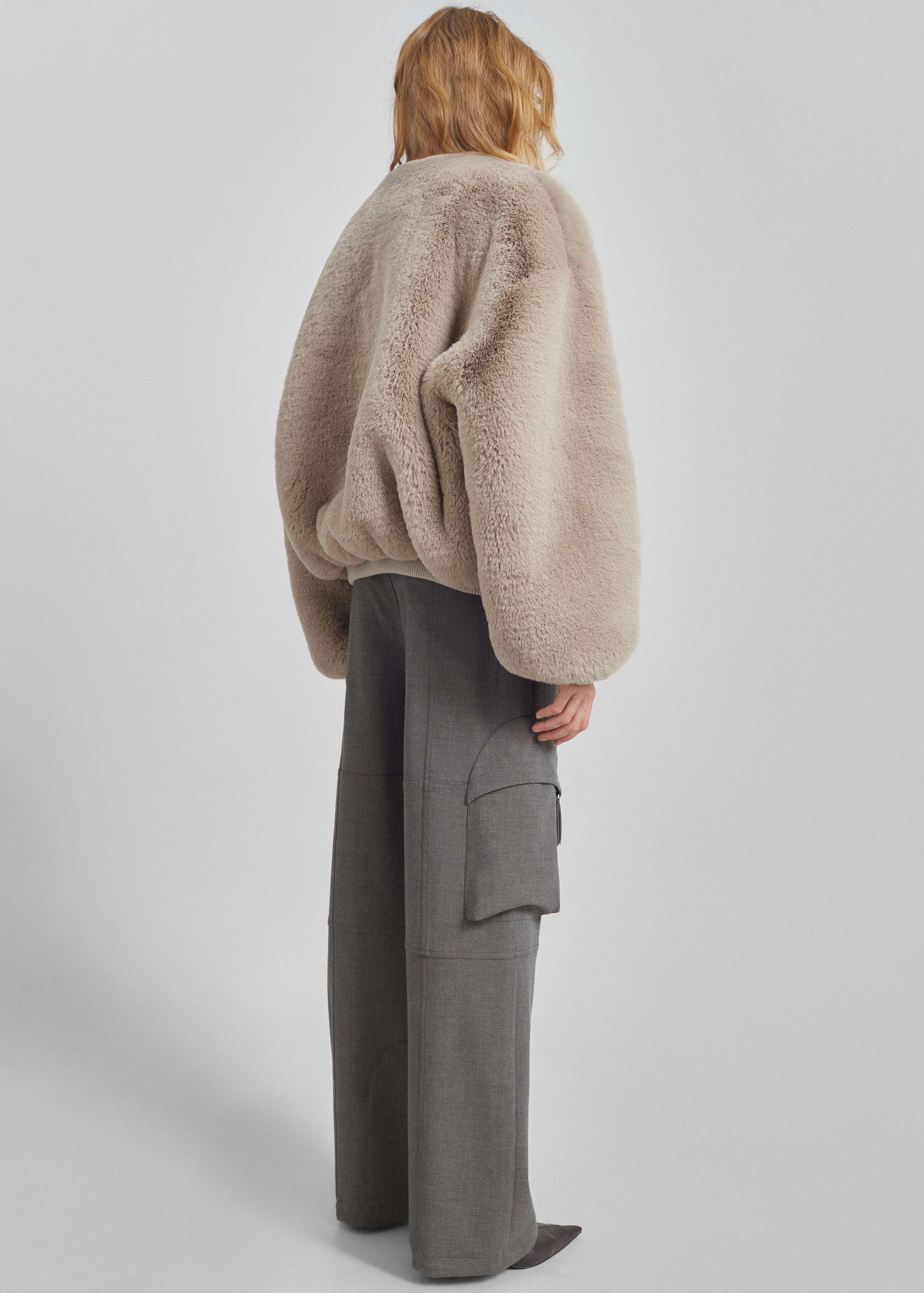 Senna Faux Fur Collarless Jacket - Light Taupe - 7