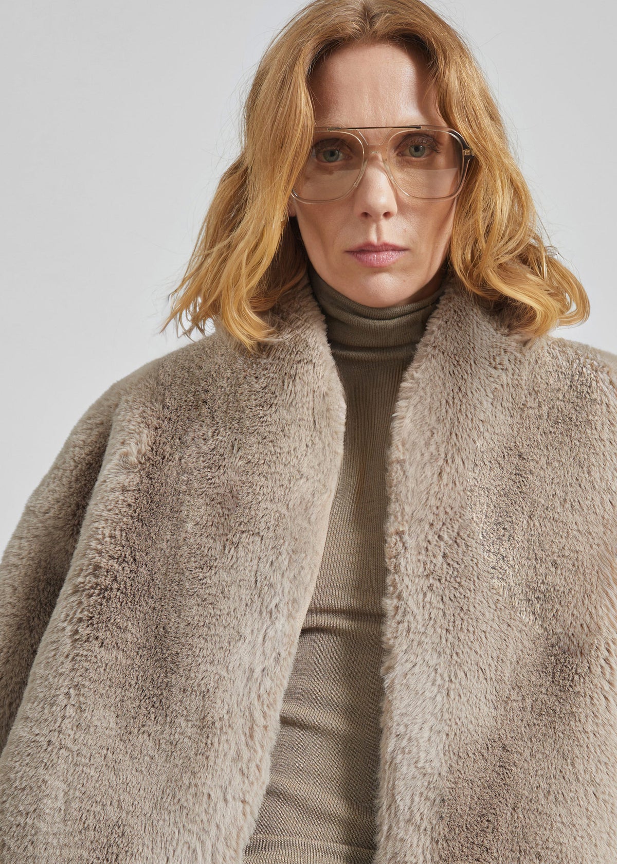 Senna Faux Fur Collarless Jacket - Light Taupe - 4