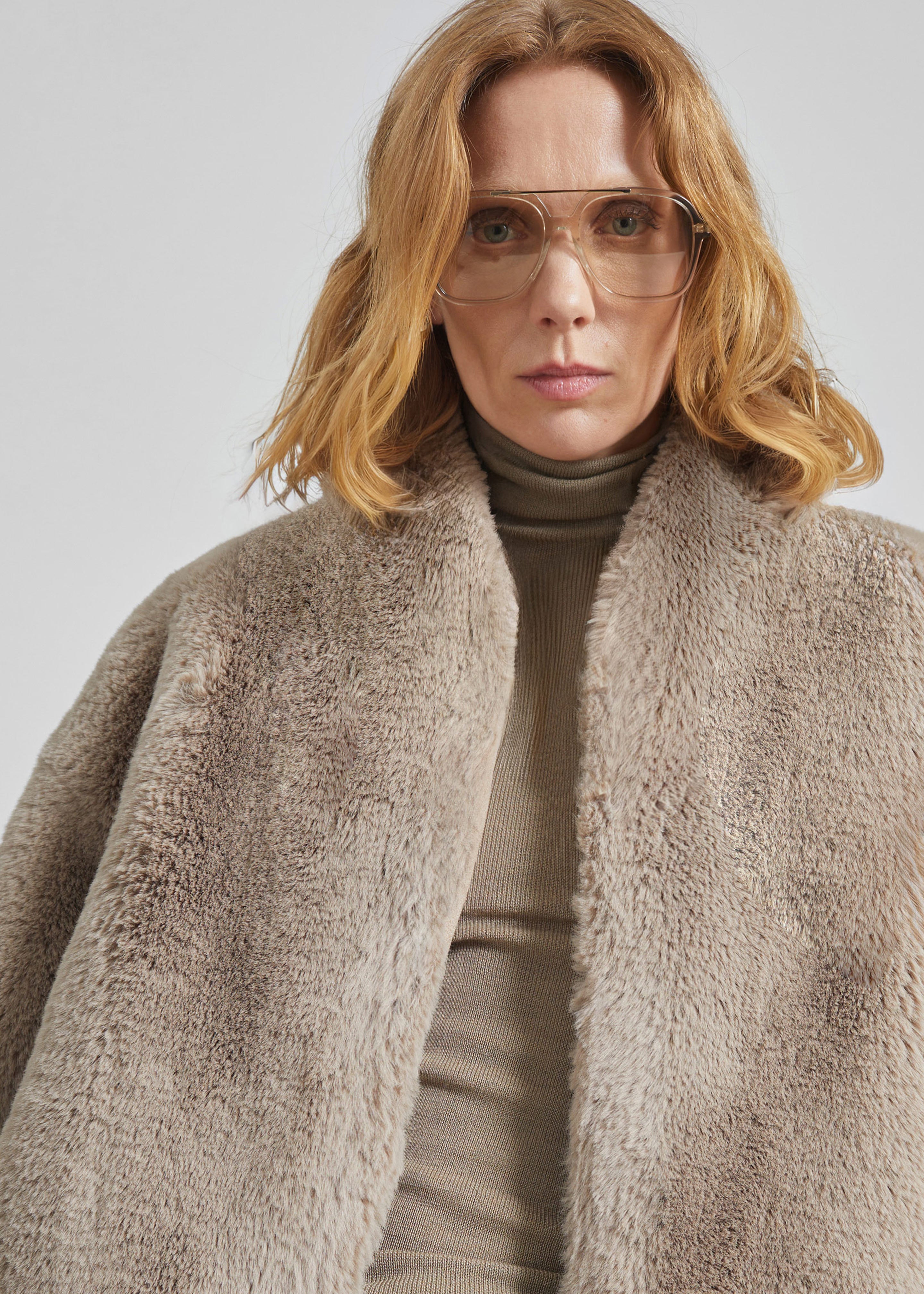 Senna Faux Fur Collarless Jacket - Light Taupe - 4