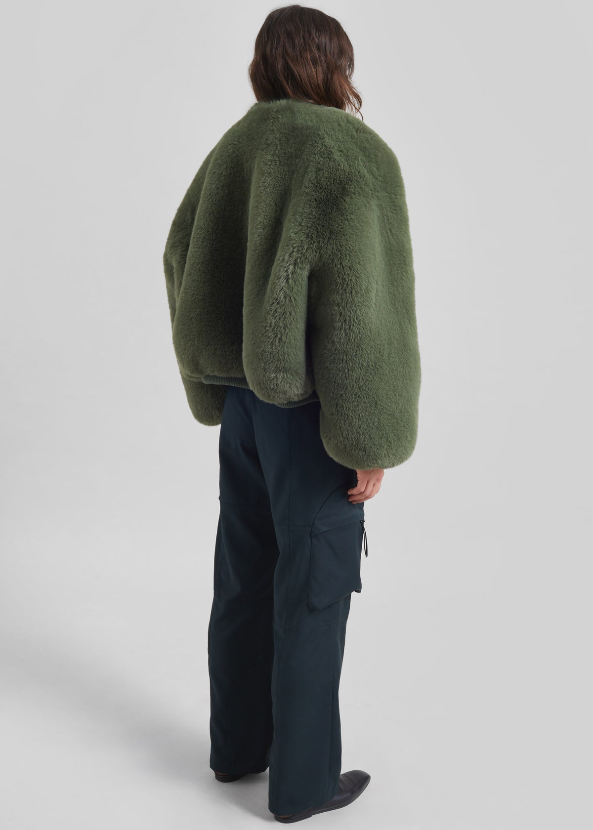 Senna Faux Fur Collarless Jacket - Moss Green - 6
