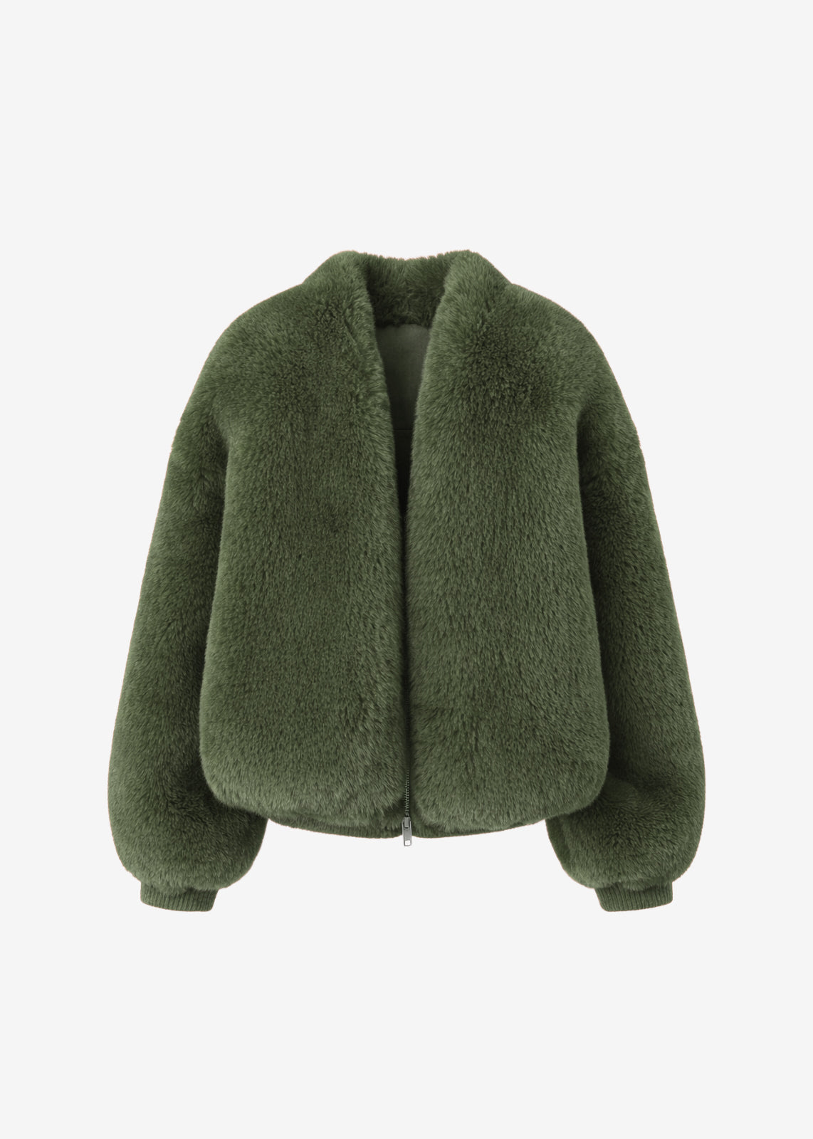 Senna Faux Fur Collarless Jacket - Moss Green - 7