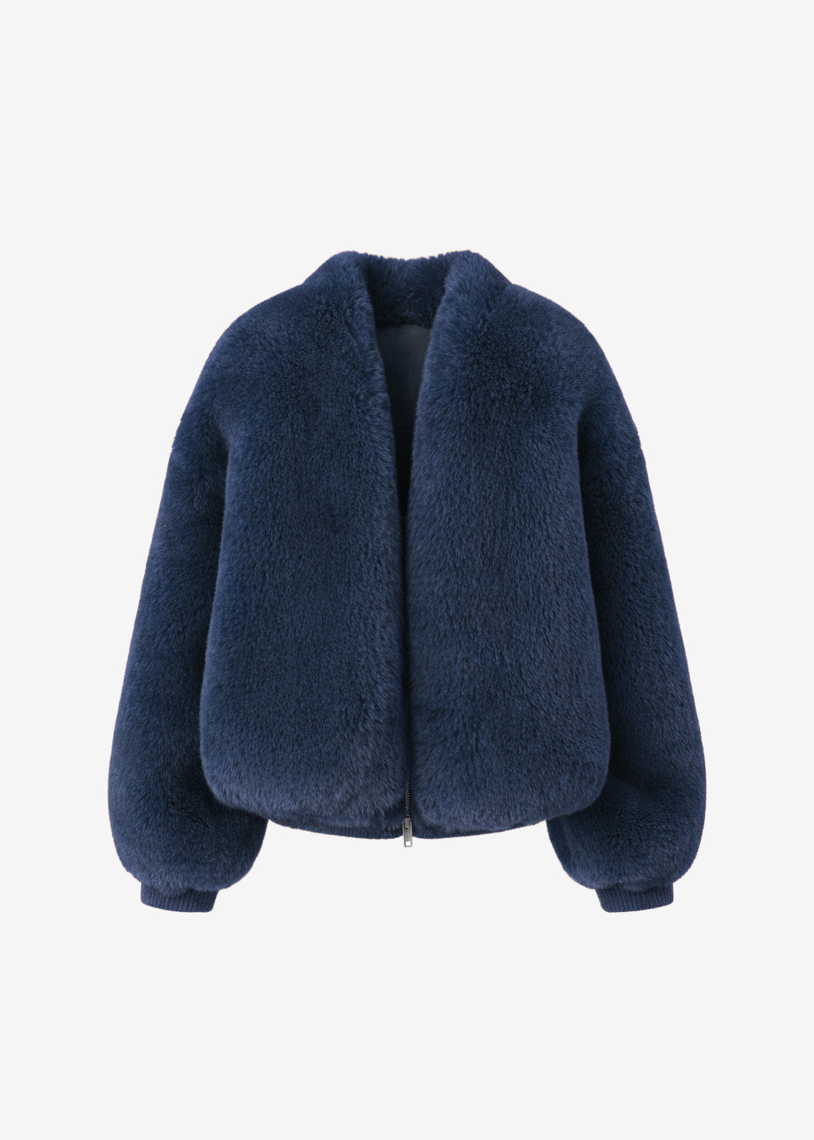Senna Faux Fur Collarless Jacket - Navy - 8