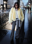 Senna Faux Fur Collarless Jacket - Pale Yellow