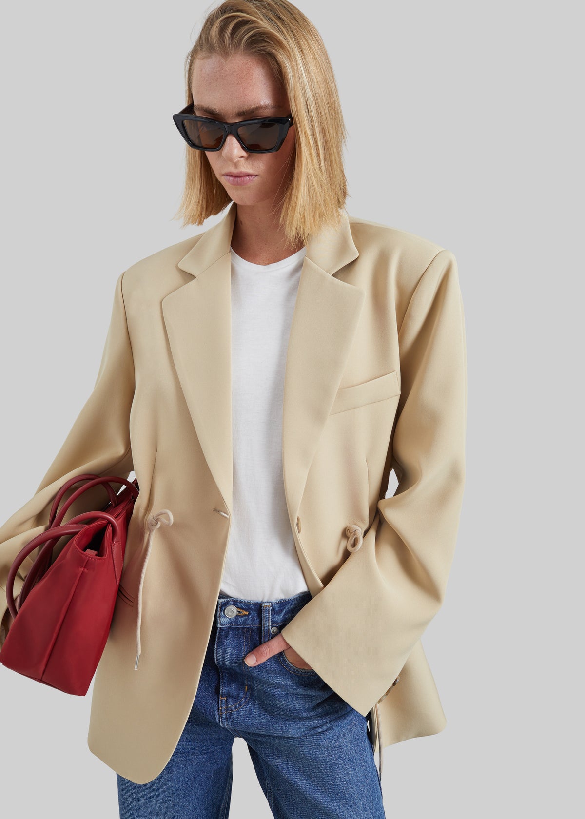 Sesma Drawstring Blazer - Light Beige - 1