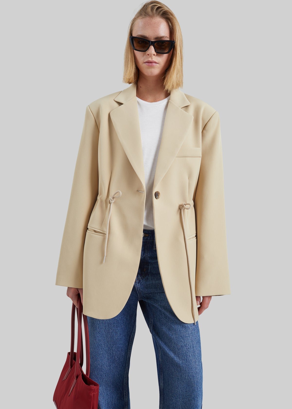 Sesma Drawstring Blazer - Light Beige - 5