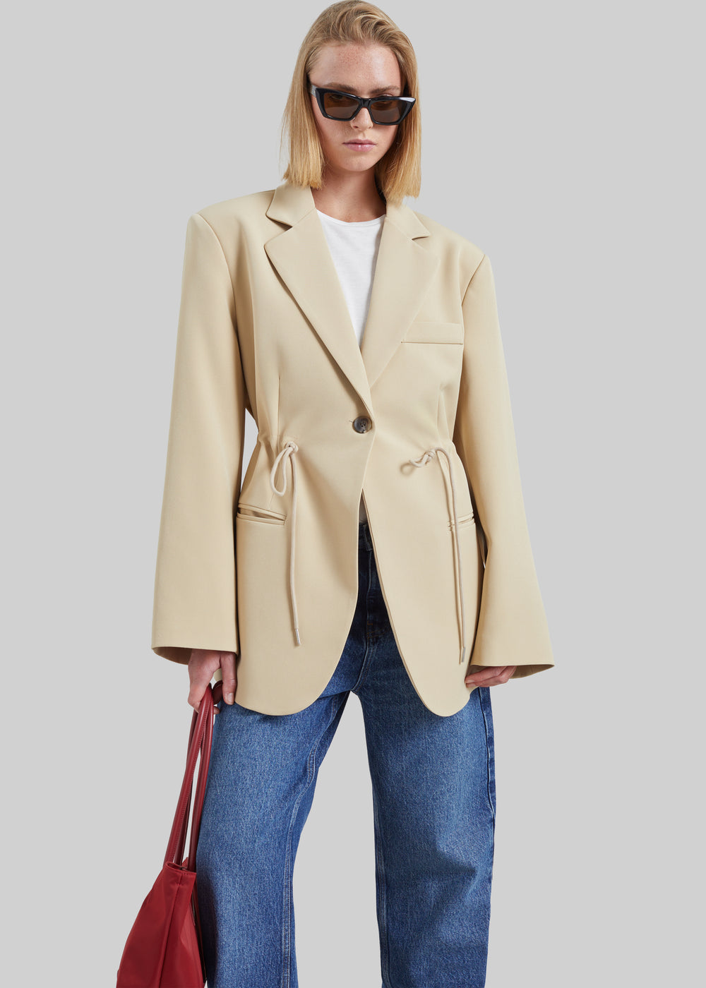Sesma Drawstring Blazer - Light Beige - 1