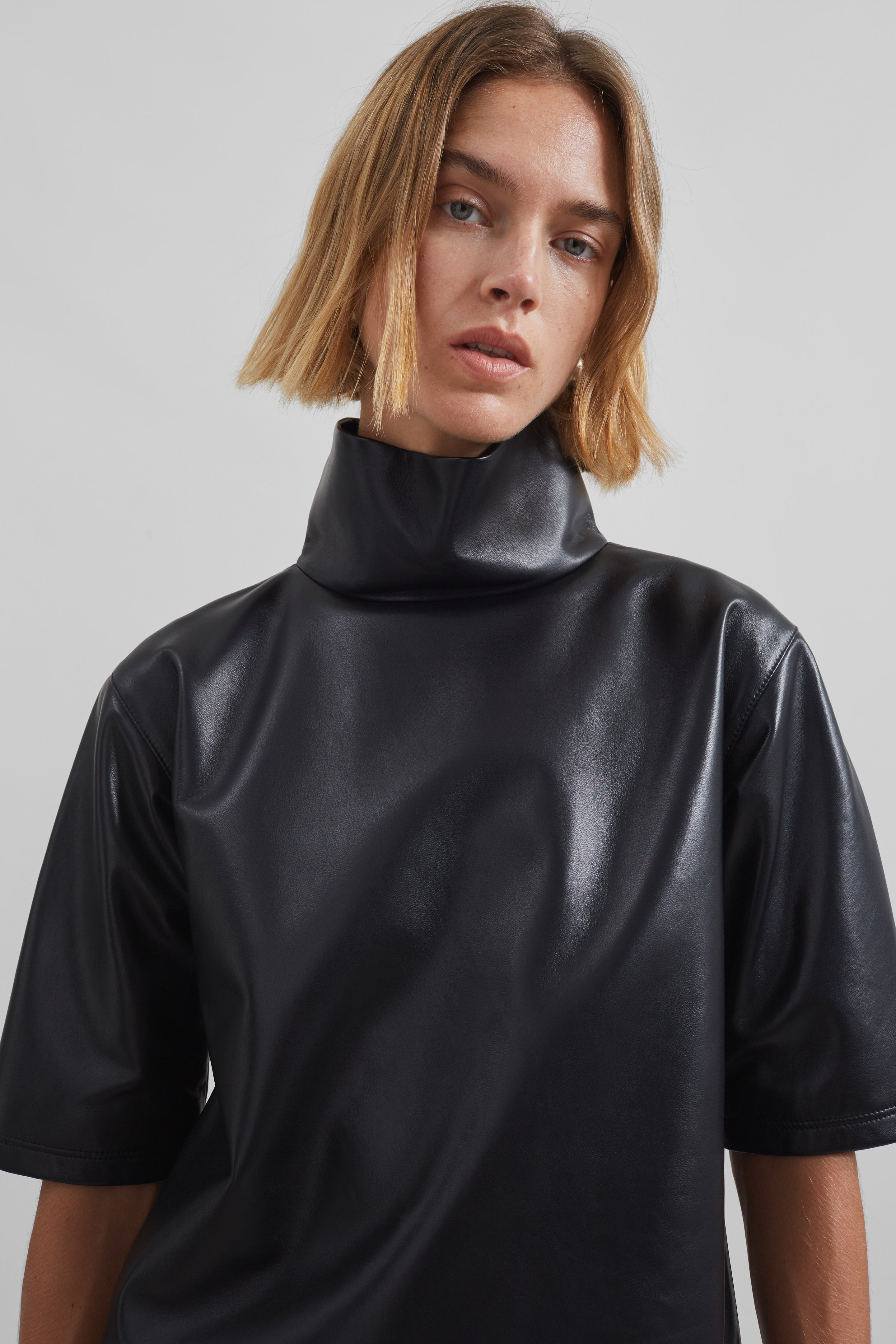 Shiloh Leather Mock Neck Top - Black - 5