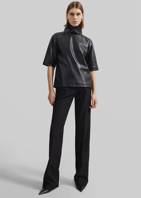 Shiloh Leather Mock Neck Top - Black