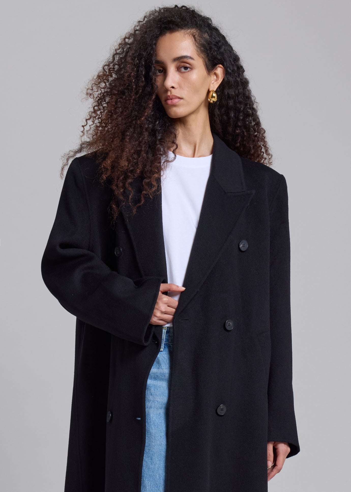 Gaia Double Breasted Coat - Black - 1