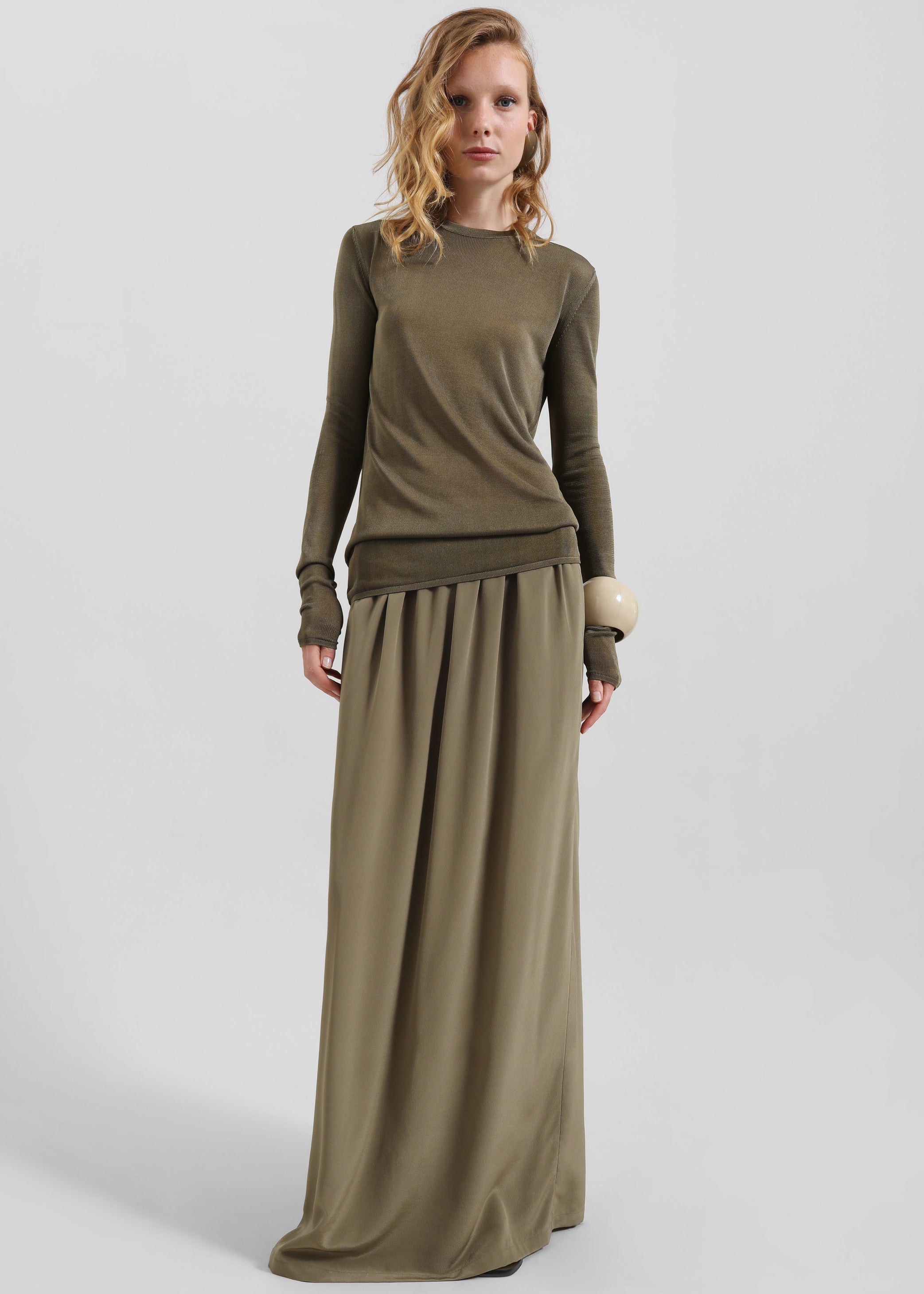 Shop the look image for Sibena Silk Maxi Skirt - Khaki