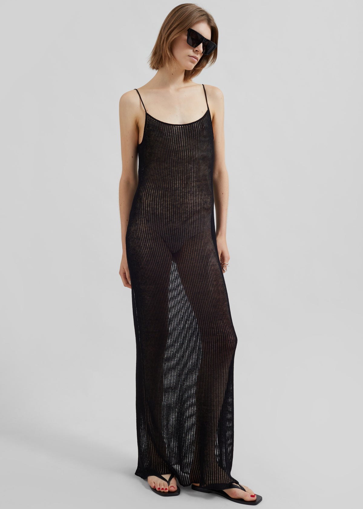 Sienna Semi Sheer Ribbed Dress - Black The Frankie Shop Sienna Semi Sheer Ribbed Dress - Black The Frankie Shop