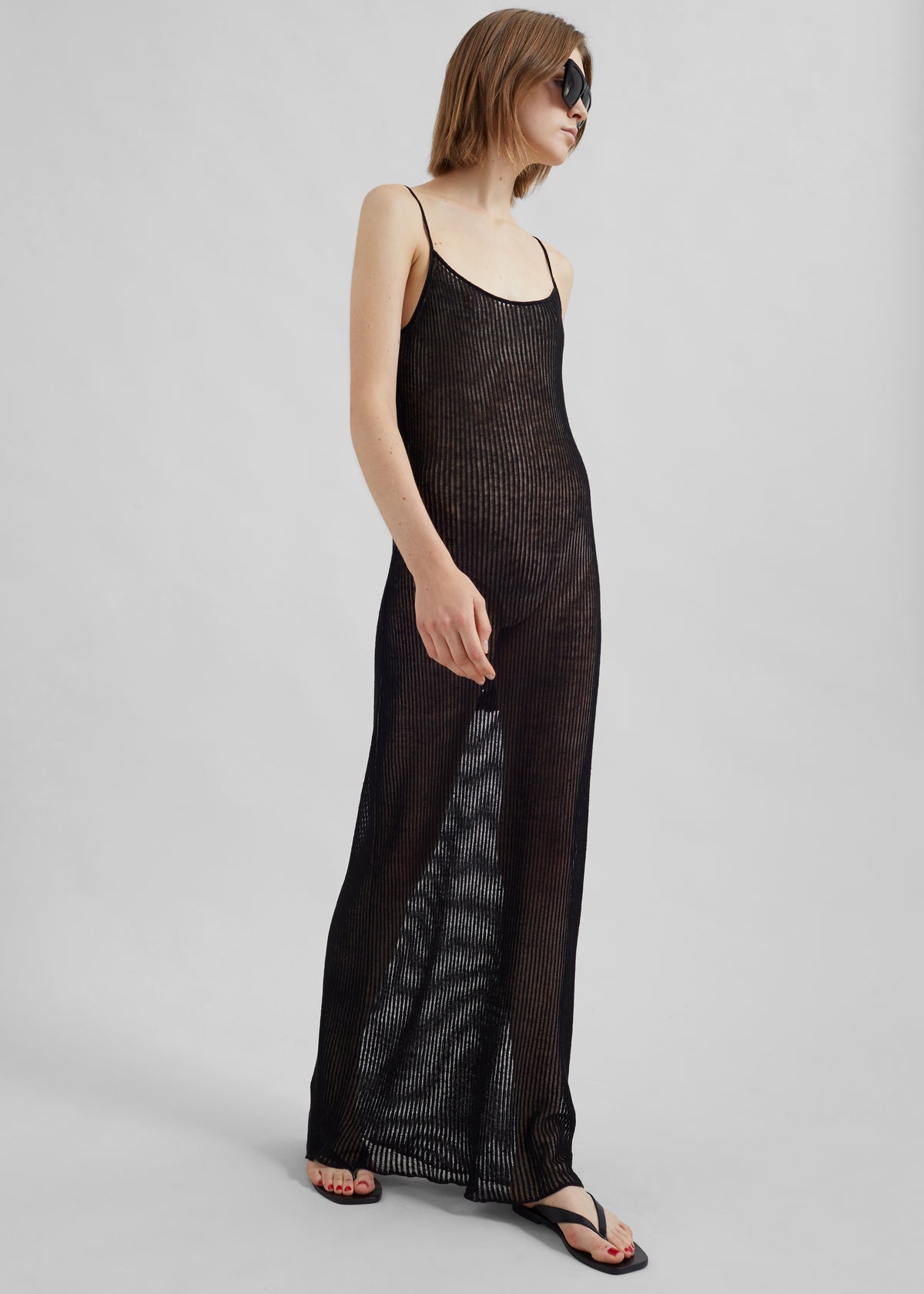Sienna Semi Sheer Ribbed Dress - Black The Frankie Shop Sienna Semi Sheer Ribbed Dress - Black The Frankie Shop