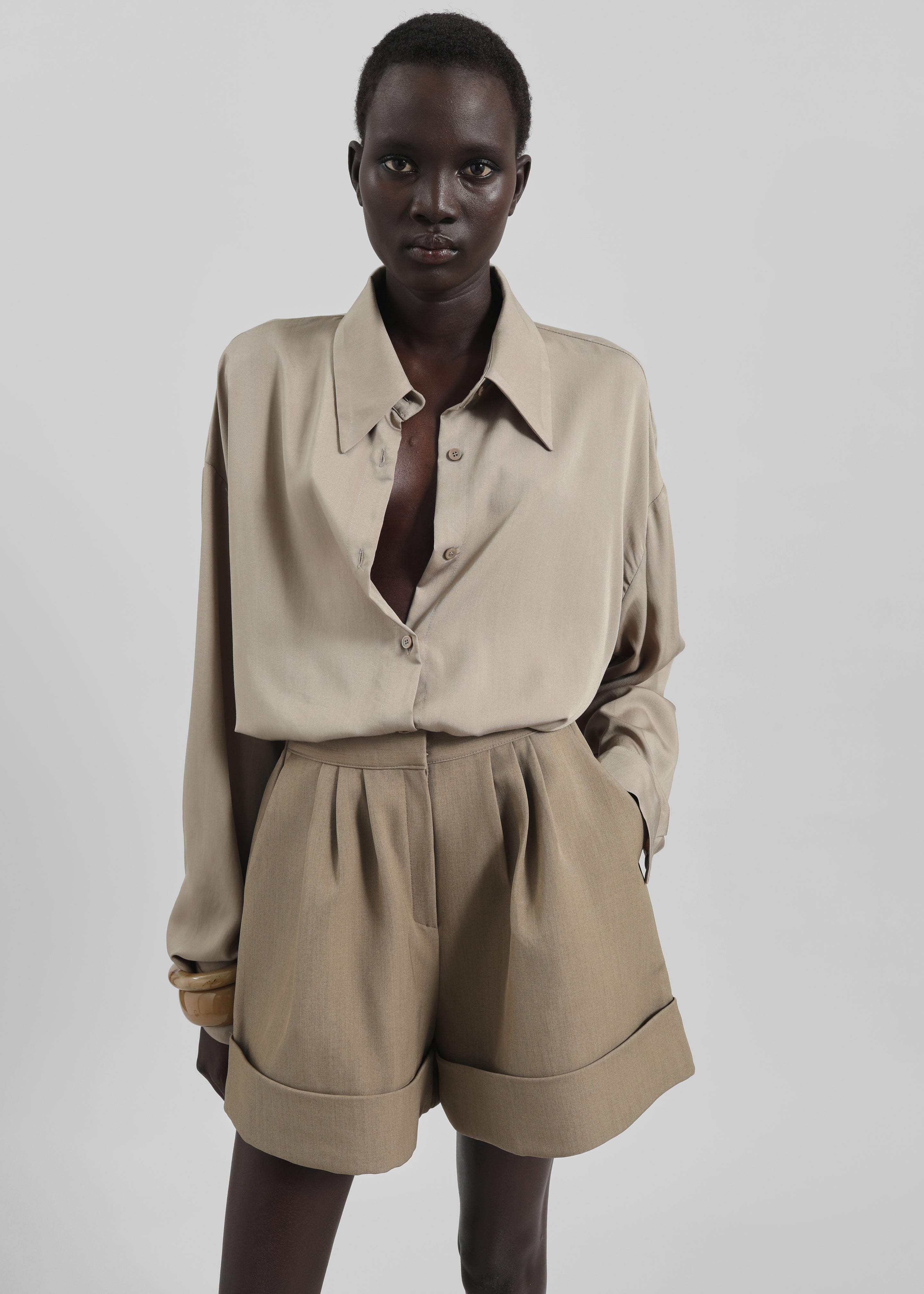 Silvan Neck Tie Shirt - Taupe – The Frankie Shop