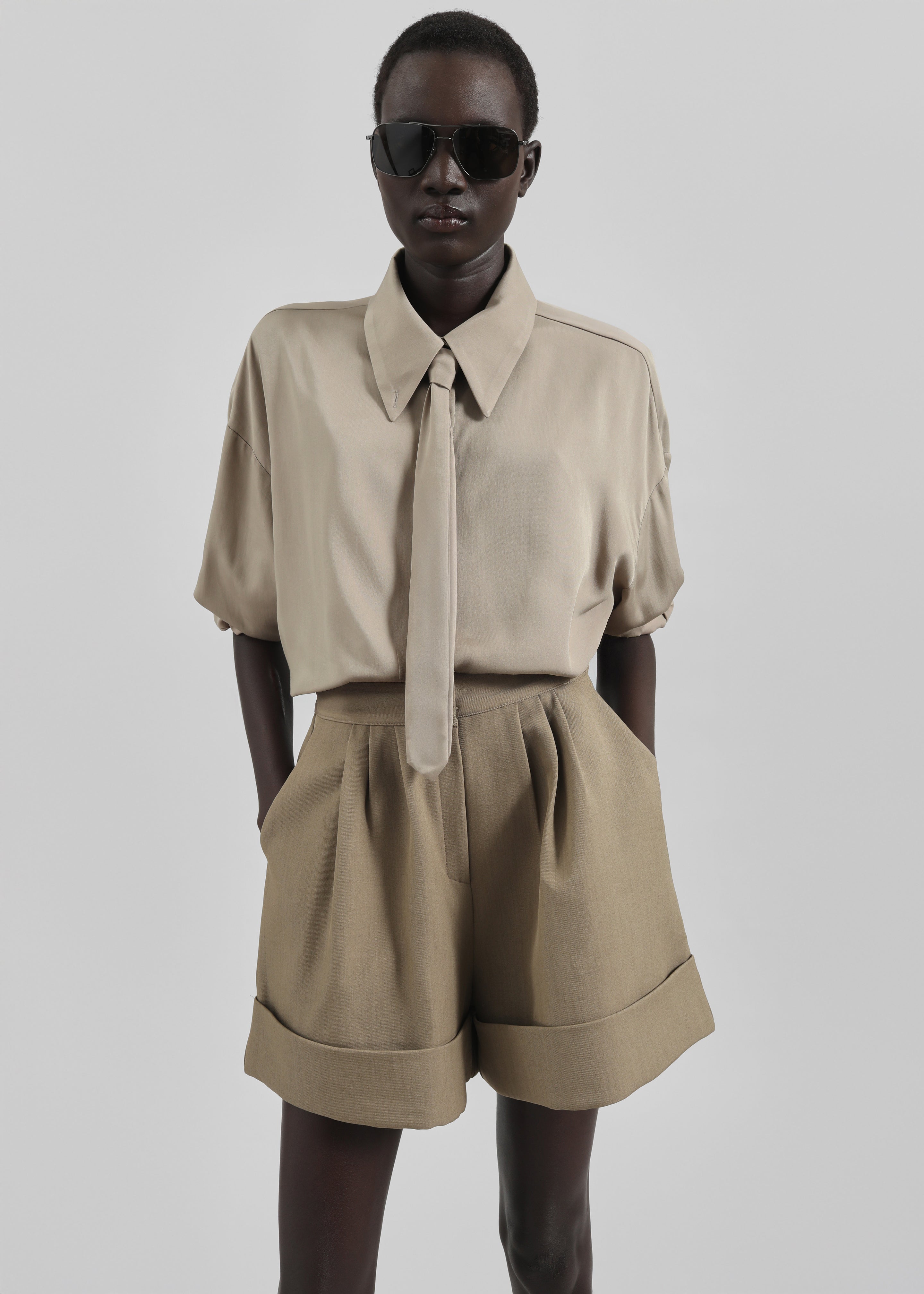 Silvan Neck Tie Shirt - Taupe - 3