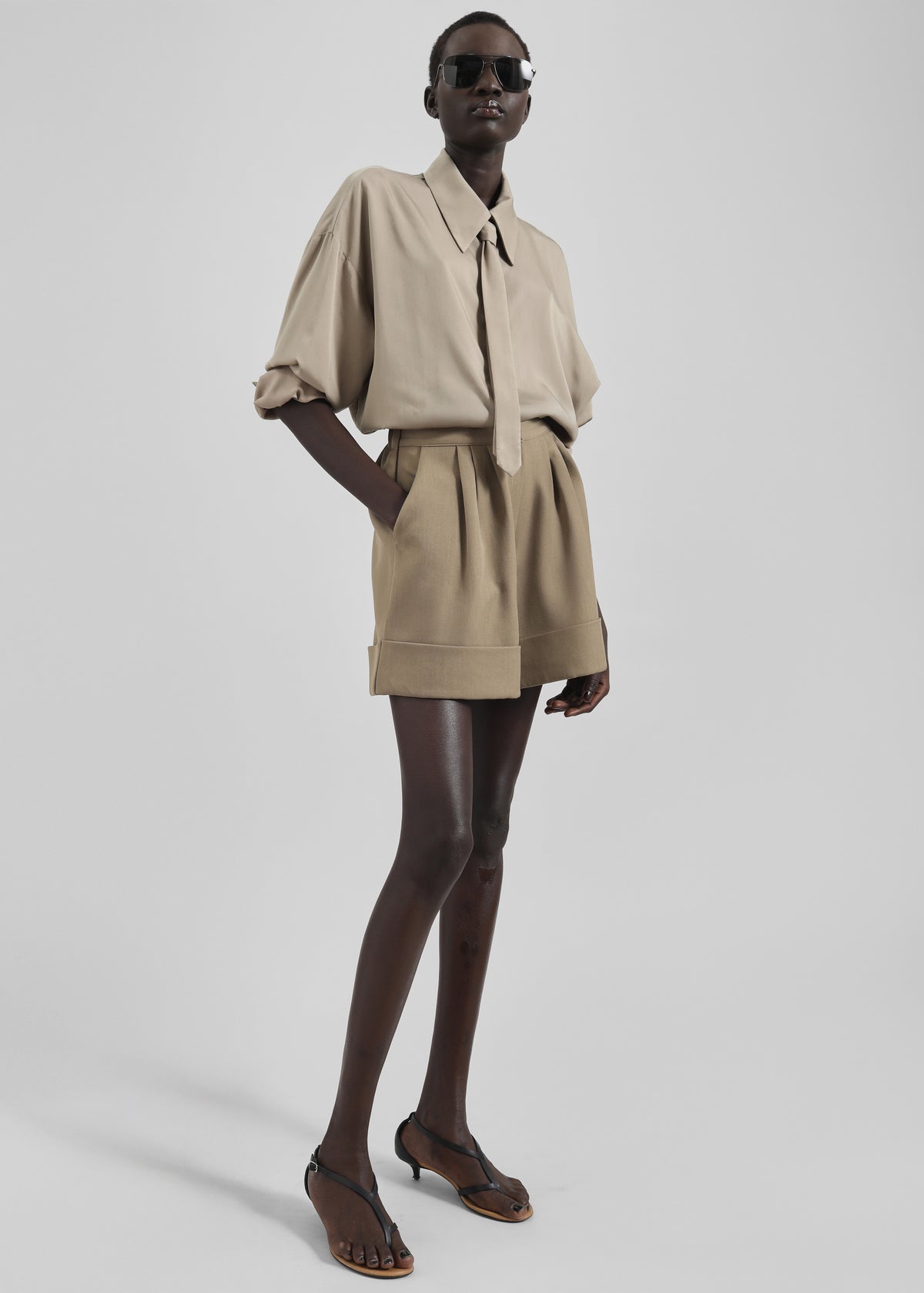 Silvan Neck Tie Shirt - Taupe - 1