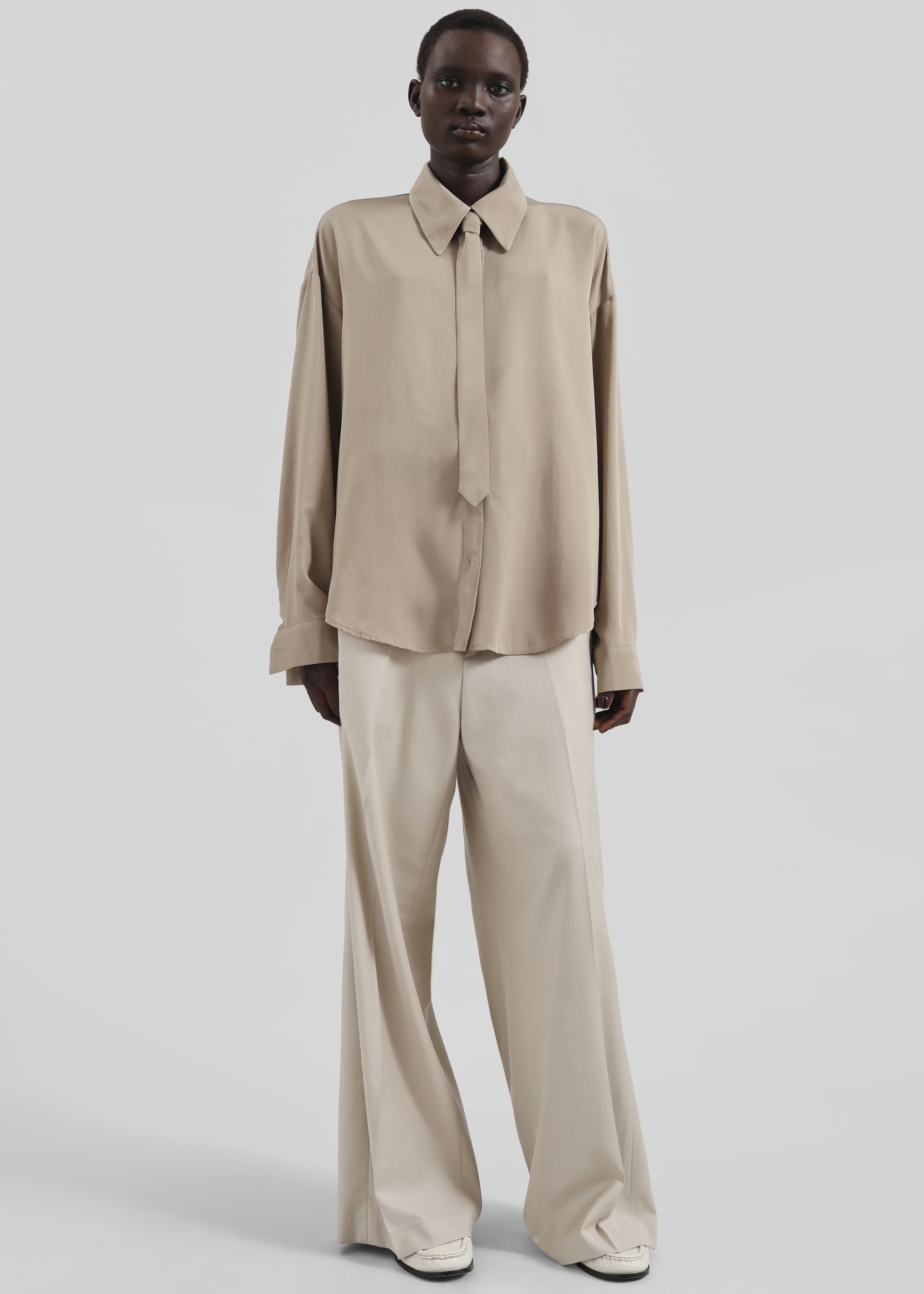 Silvan Neck Tie Shirt - Taupe - 8