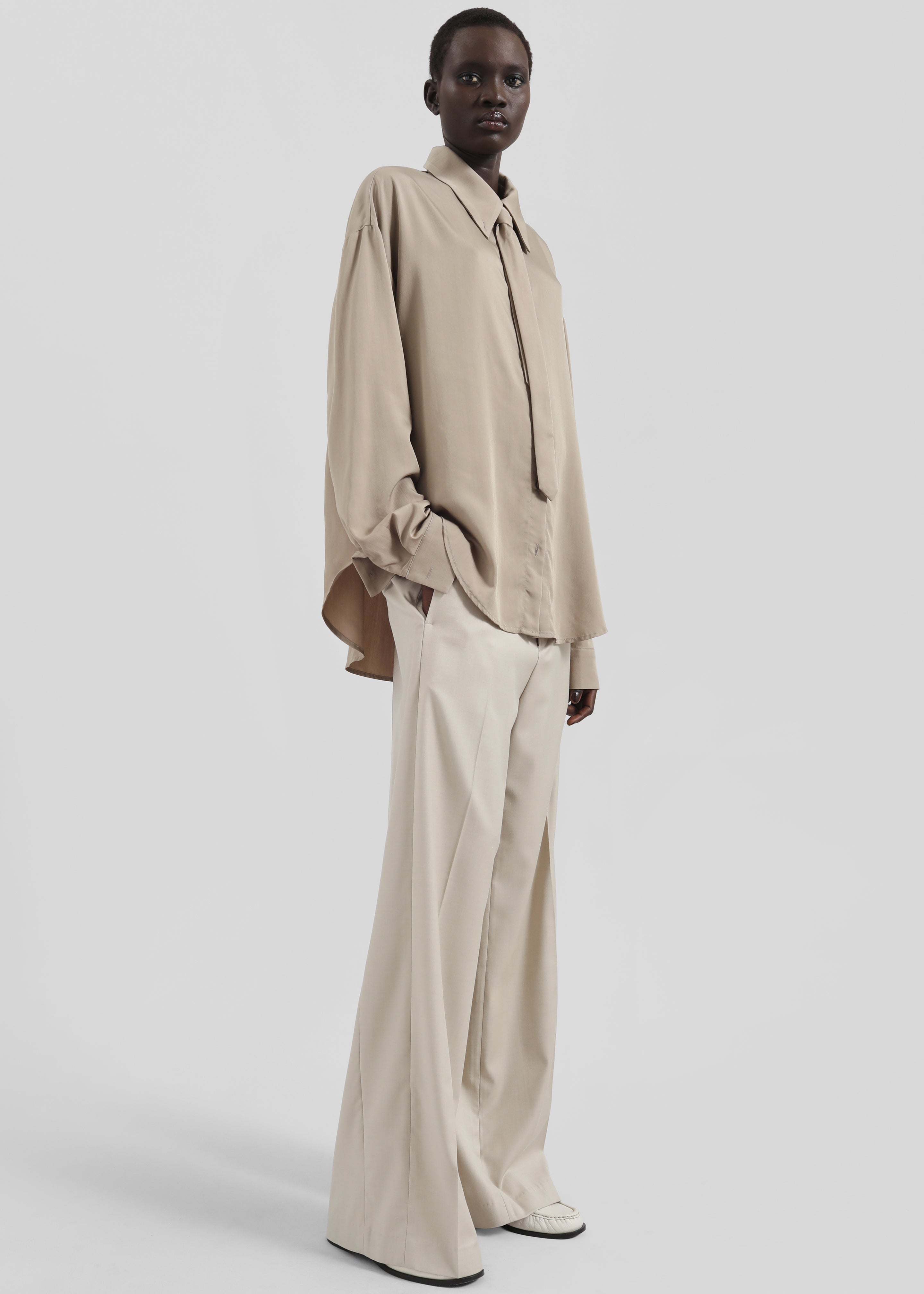 Silvan Neck Tie Shirt - Taupe – The Frankie Shop