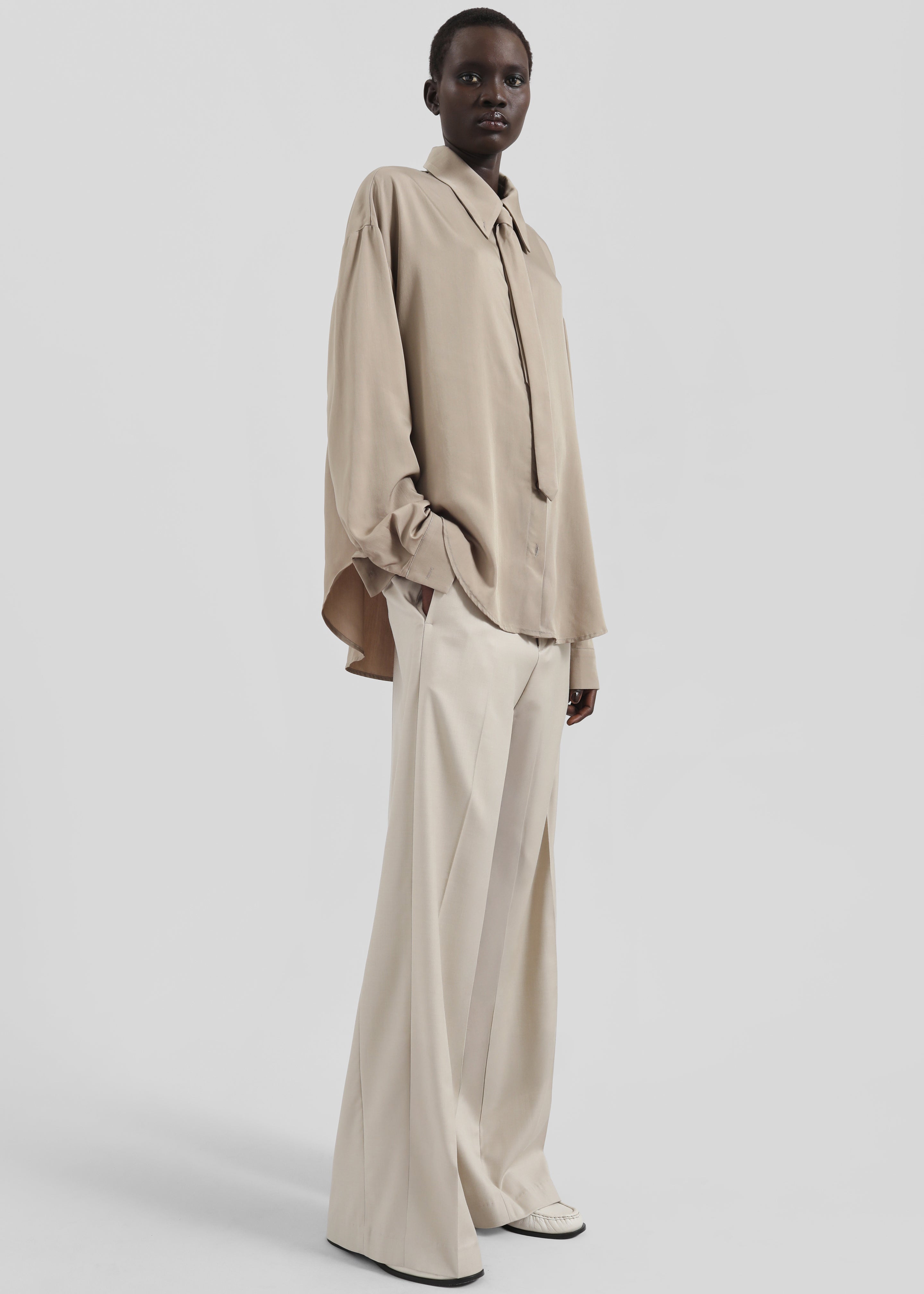 Silvan Neck Tie Shirt - Taupe - 8