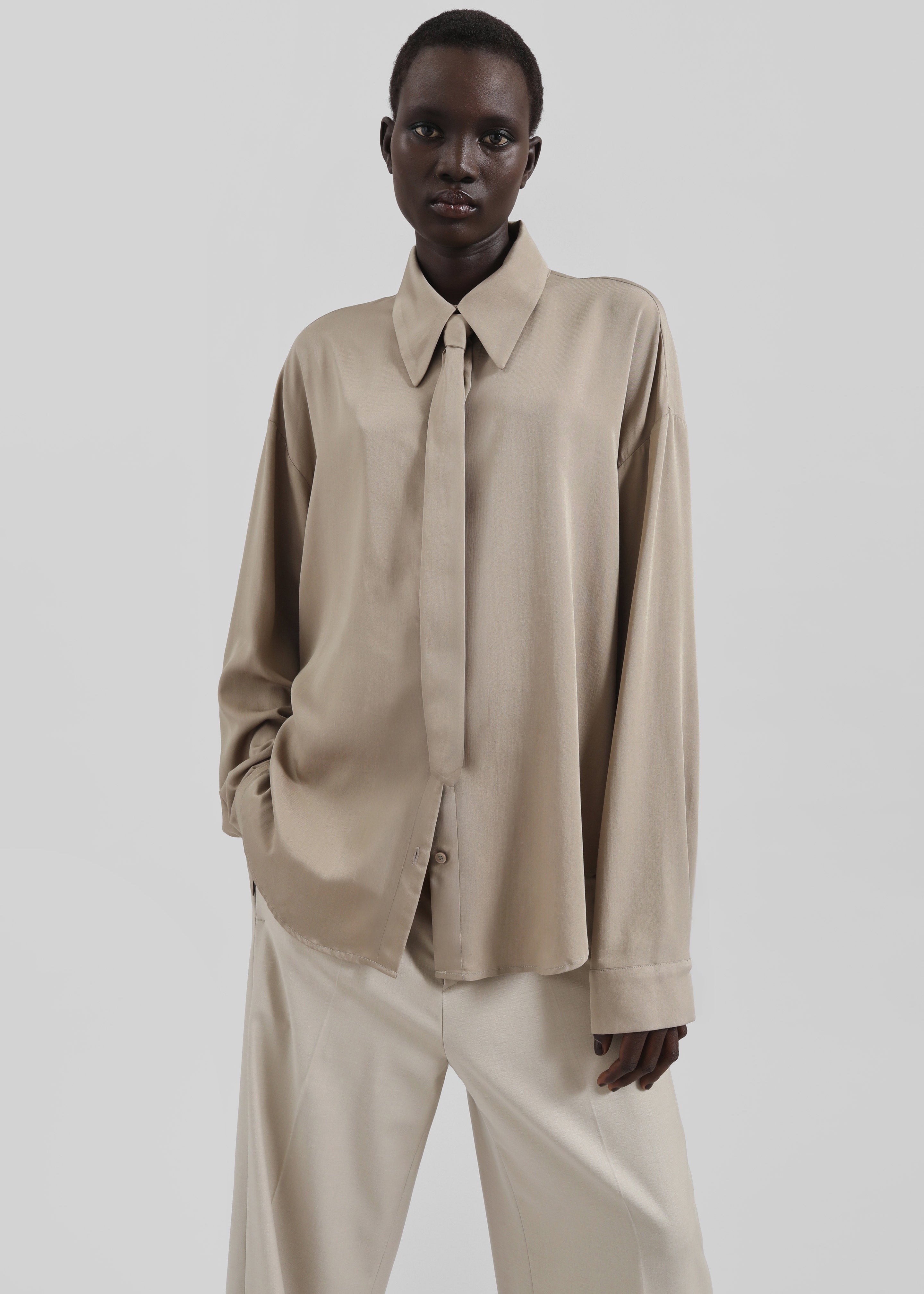 Silvan Neck Tie Shirt - Taupe - 6