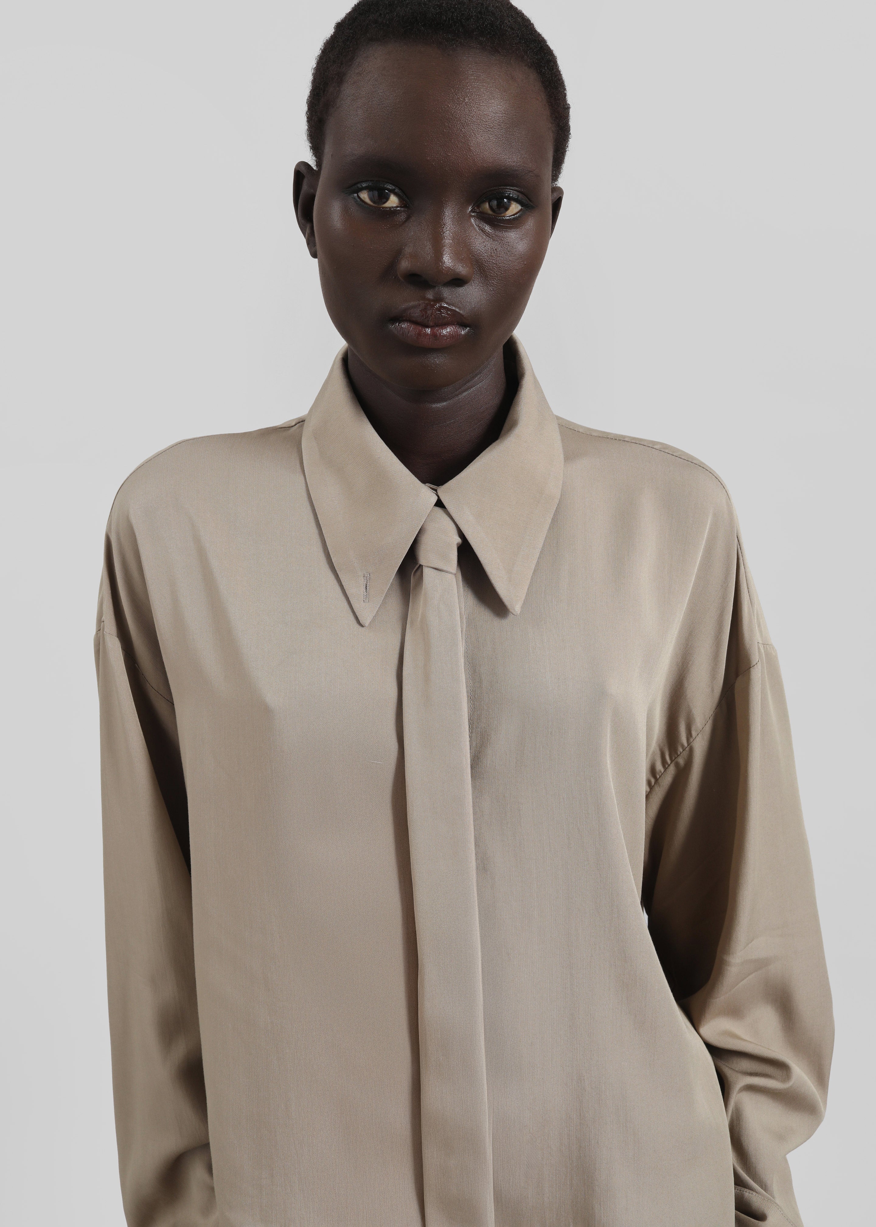 Silvan Neck Tie Shirt - Taupe - 4