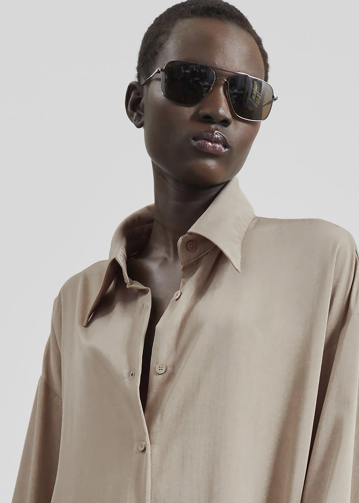 Silvan Neck Tie Shirt Dress - Taupe - 5