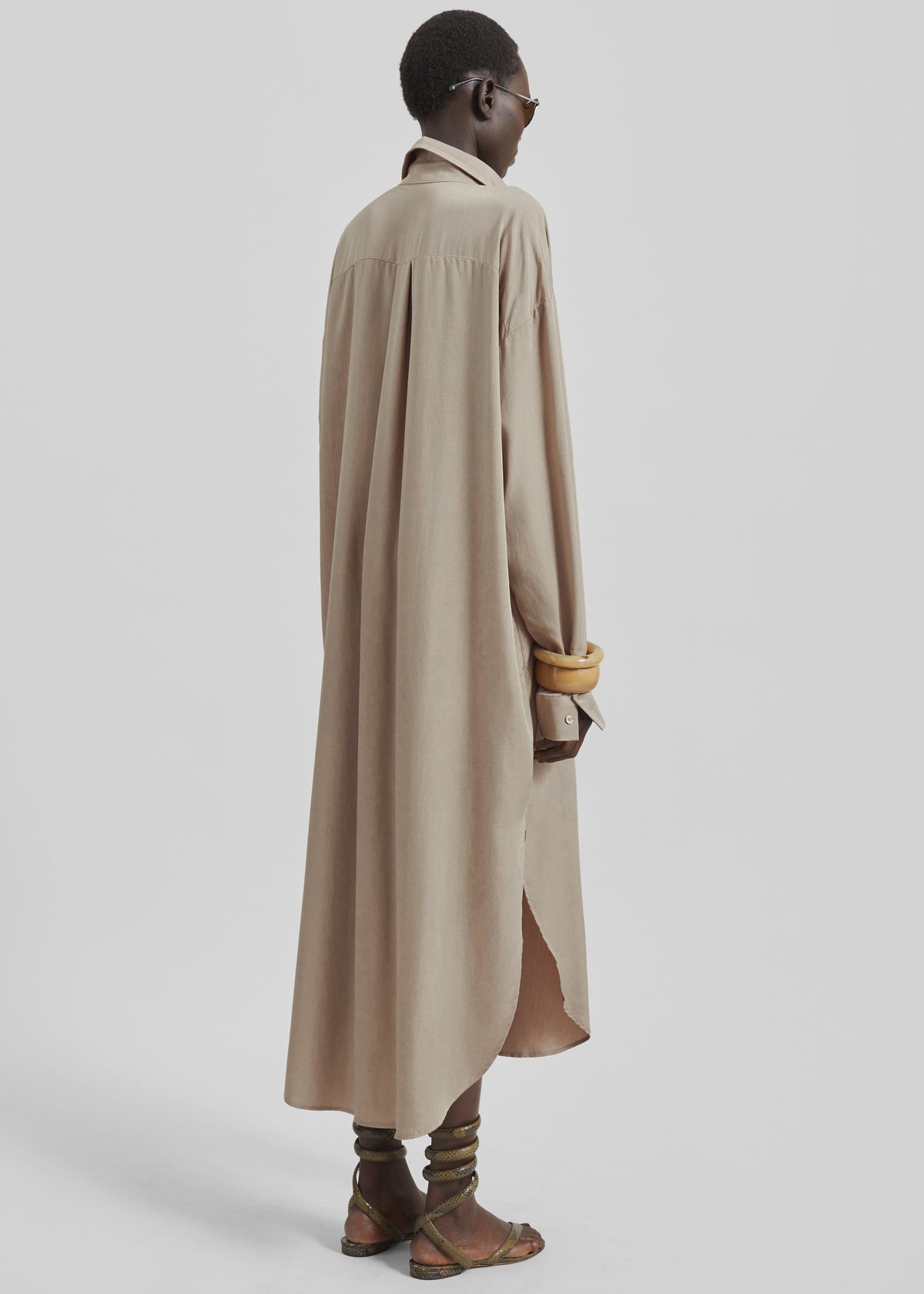 Silvan Neck Tie Shirt Dress - Taupe - 8