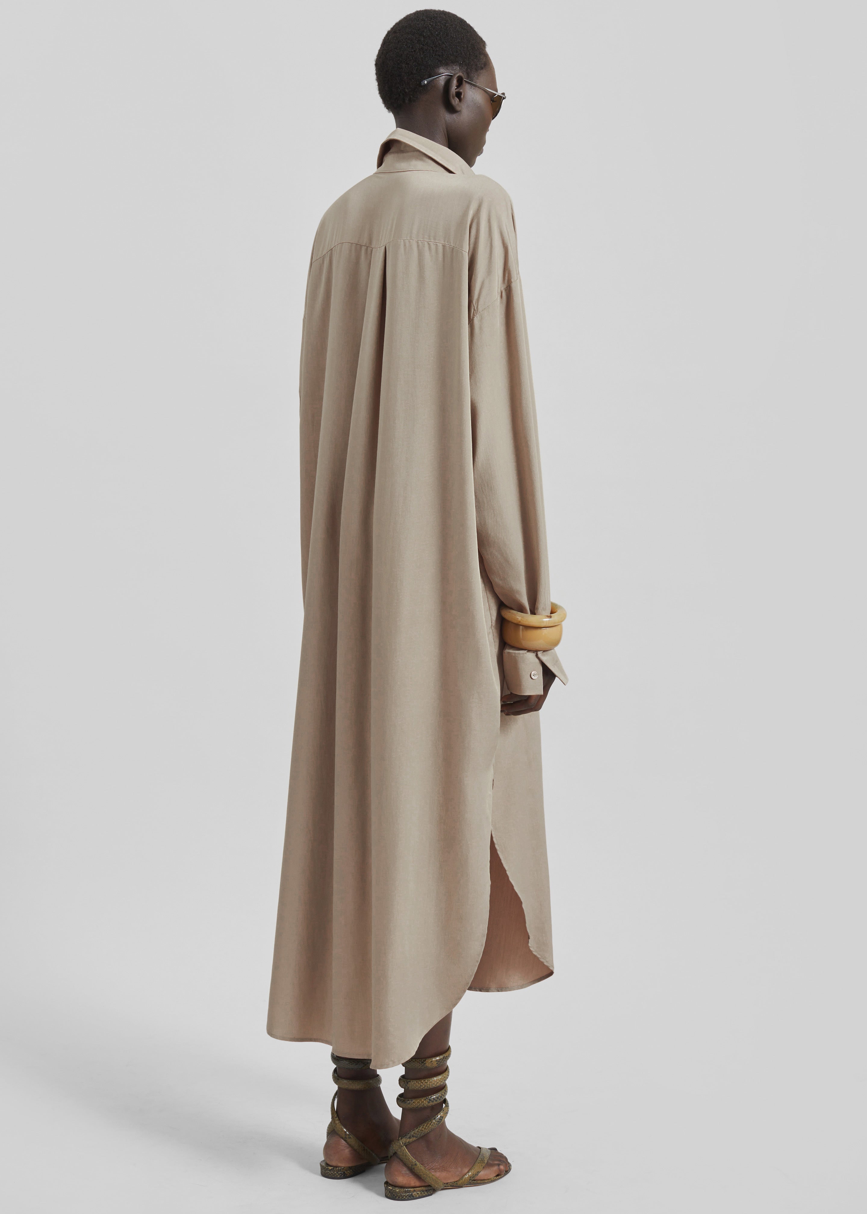 Silvan Neck Tie Shirt Dress - Taupe - 8