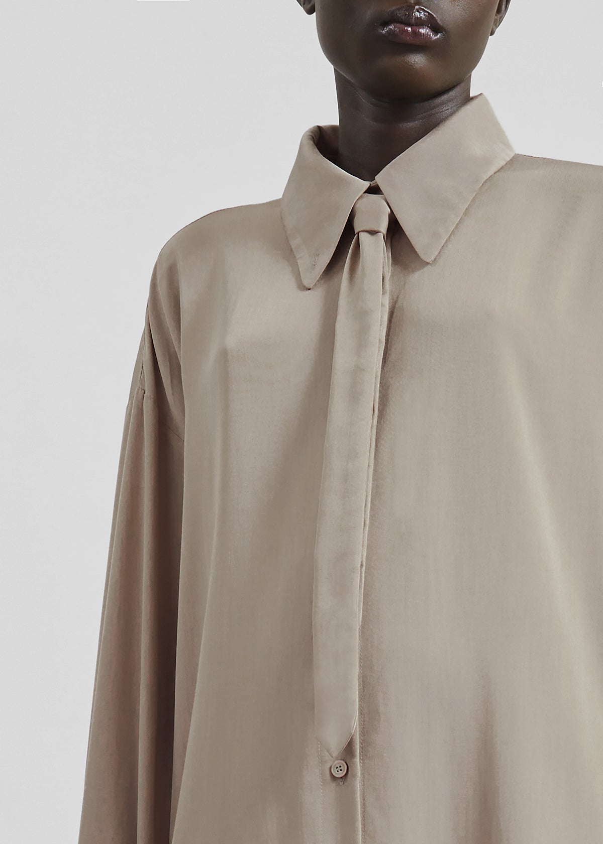 Silvan Neck Tie Shirt Dress - Taupe - 3