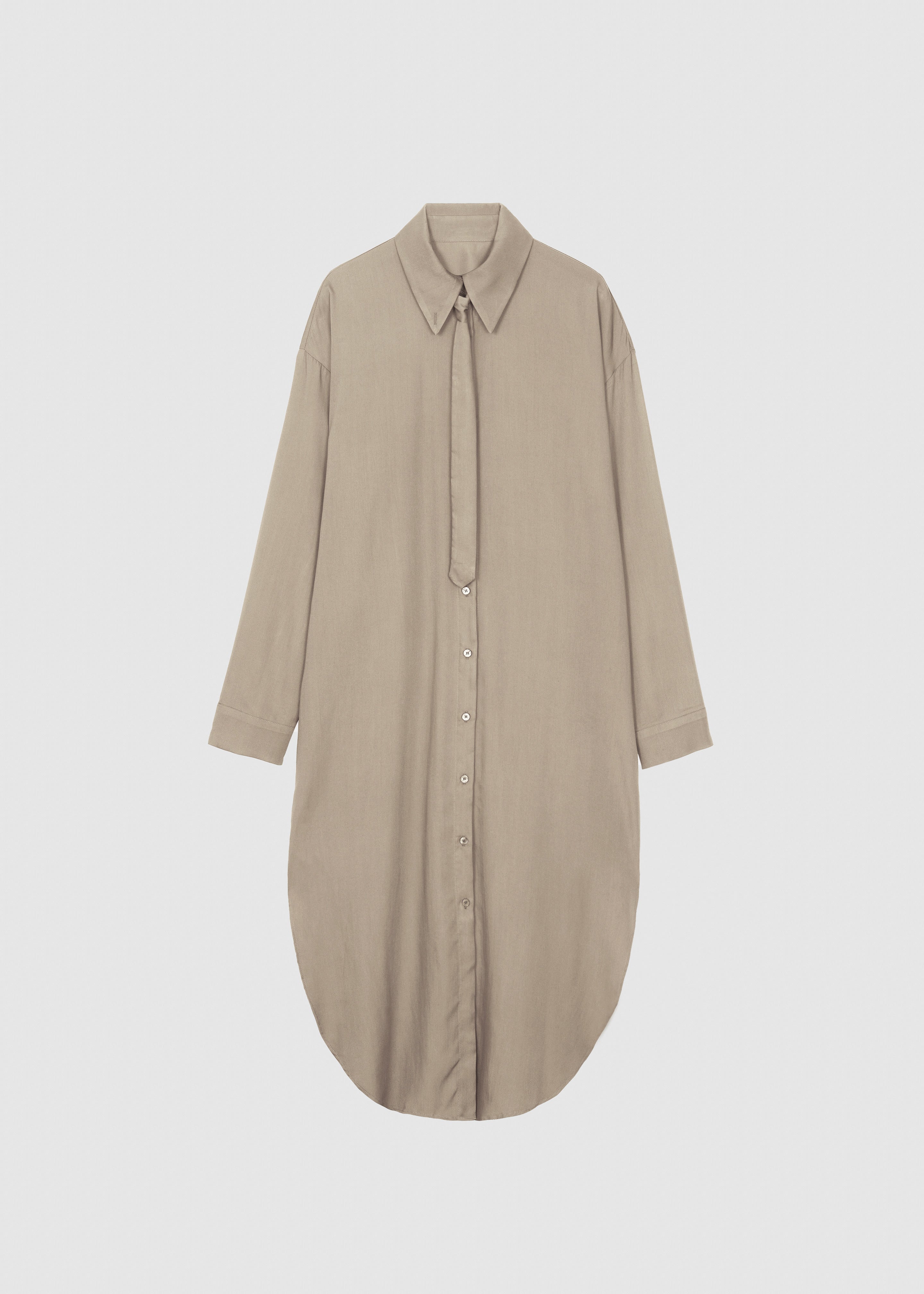 Silvan Neck Tie Shirt Dress - Taupe - 9