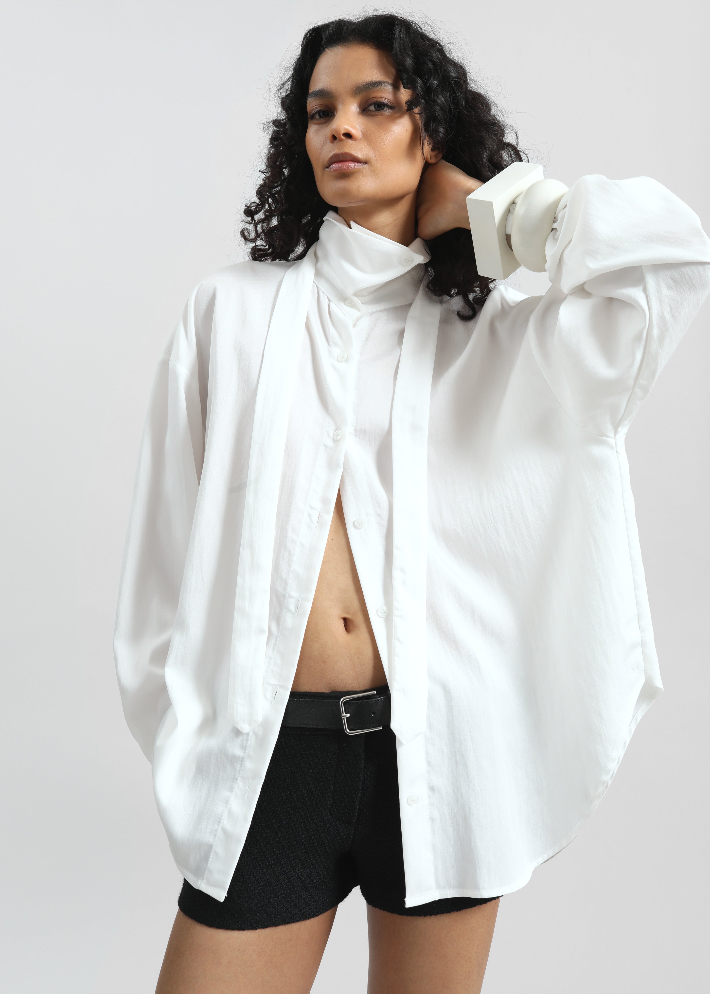 Silvan Neck Tie Shirt - White – The Frankie Shop