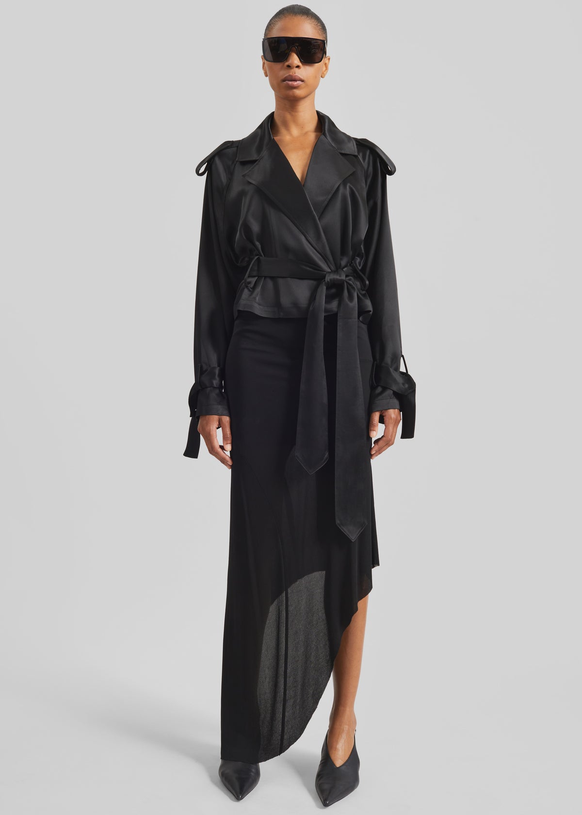 Simona Satin Short Trench - Black - 2