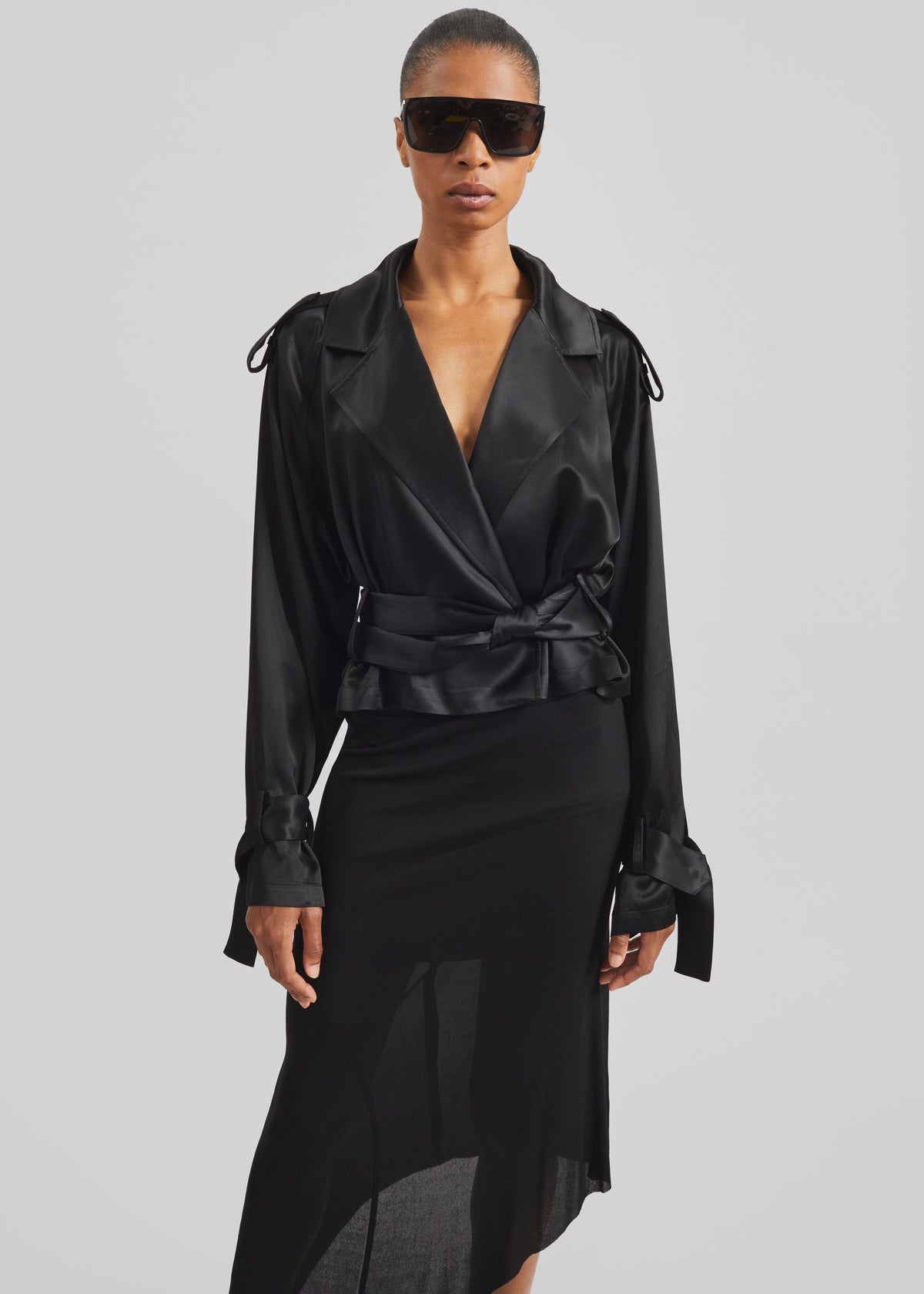 Simona Satin Short Trench - Black - 4