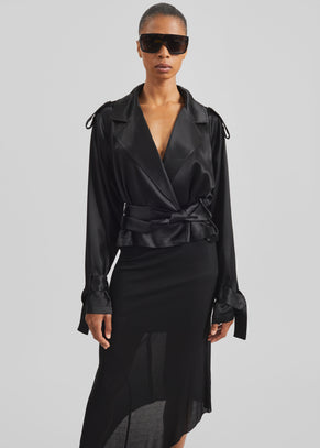 Simona Satin Short Trench - Black