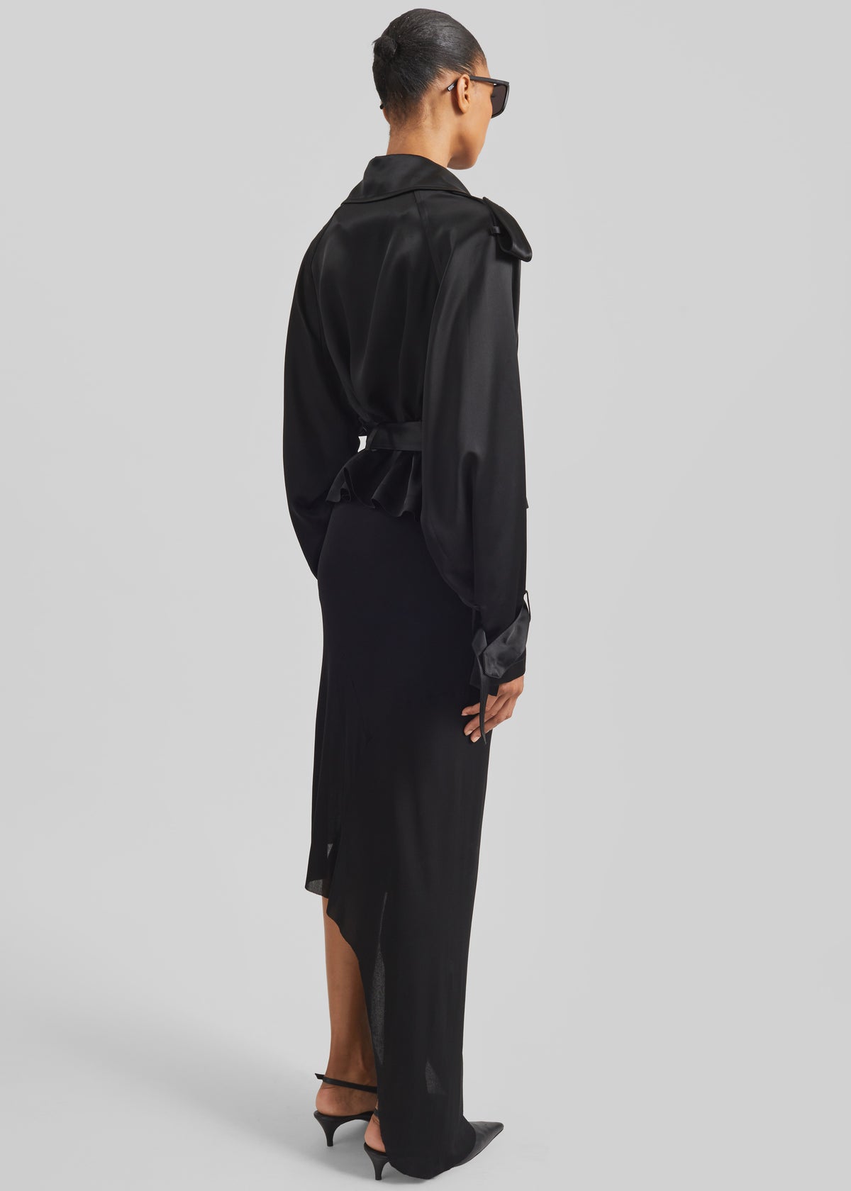 Simona Satin Short Trench - Black - 6