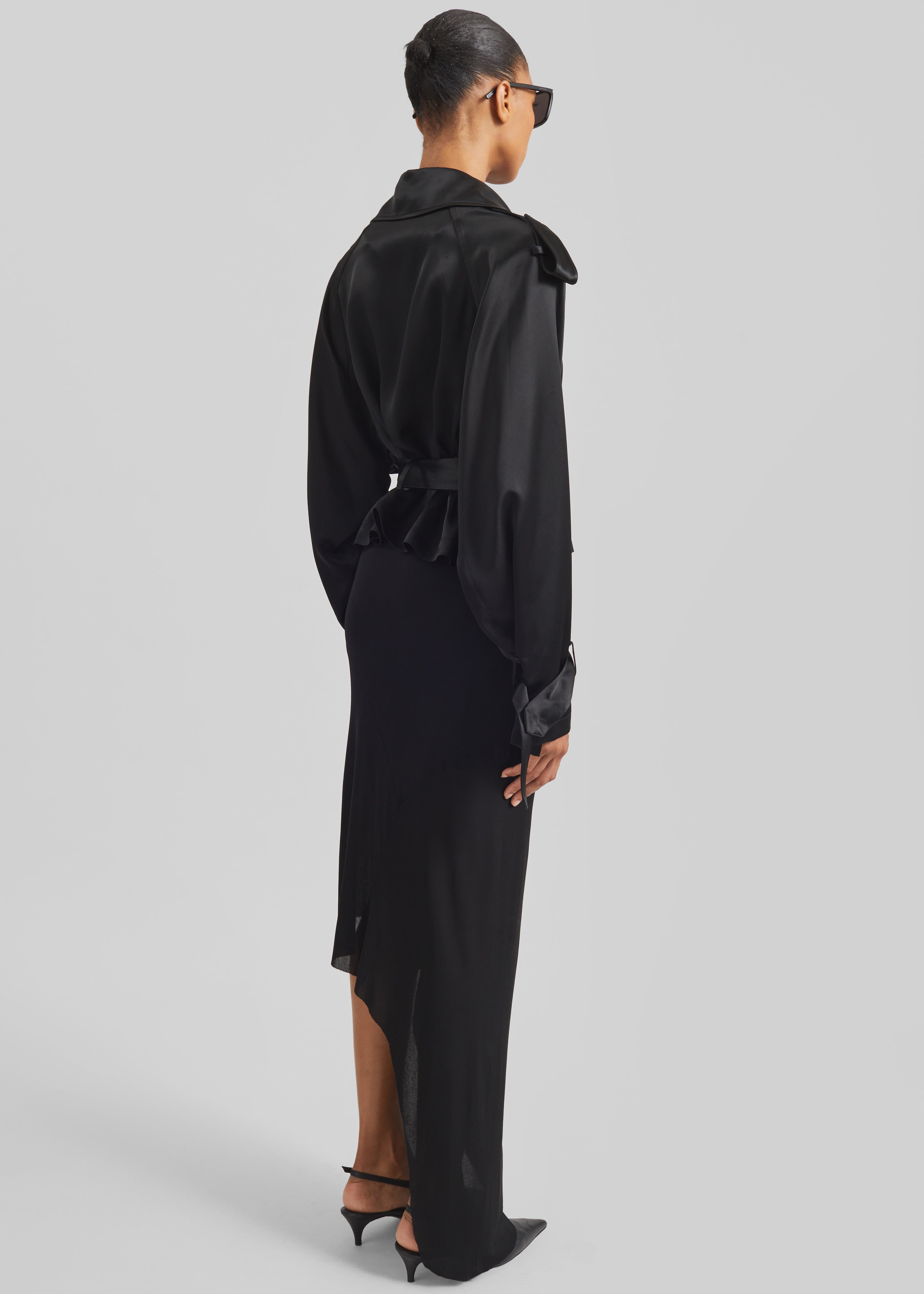Simona Satin Short Trench - Black - 6