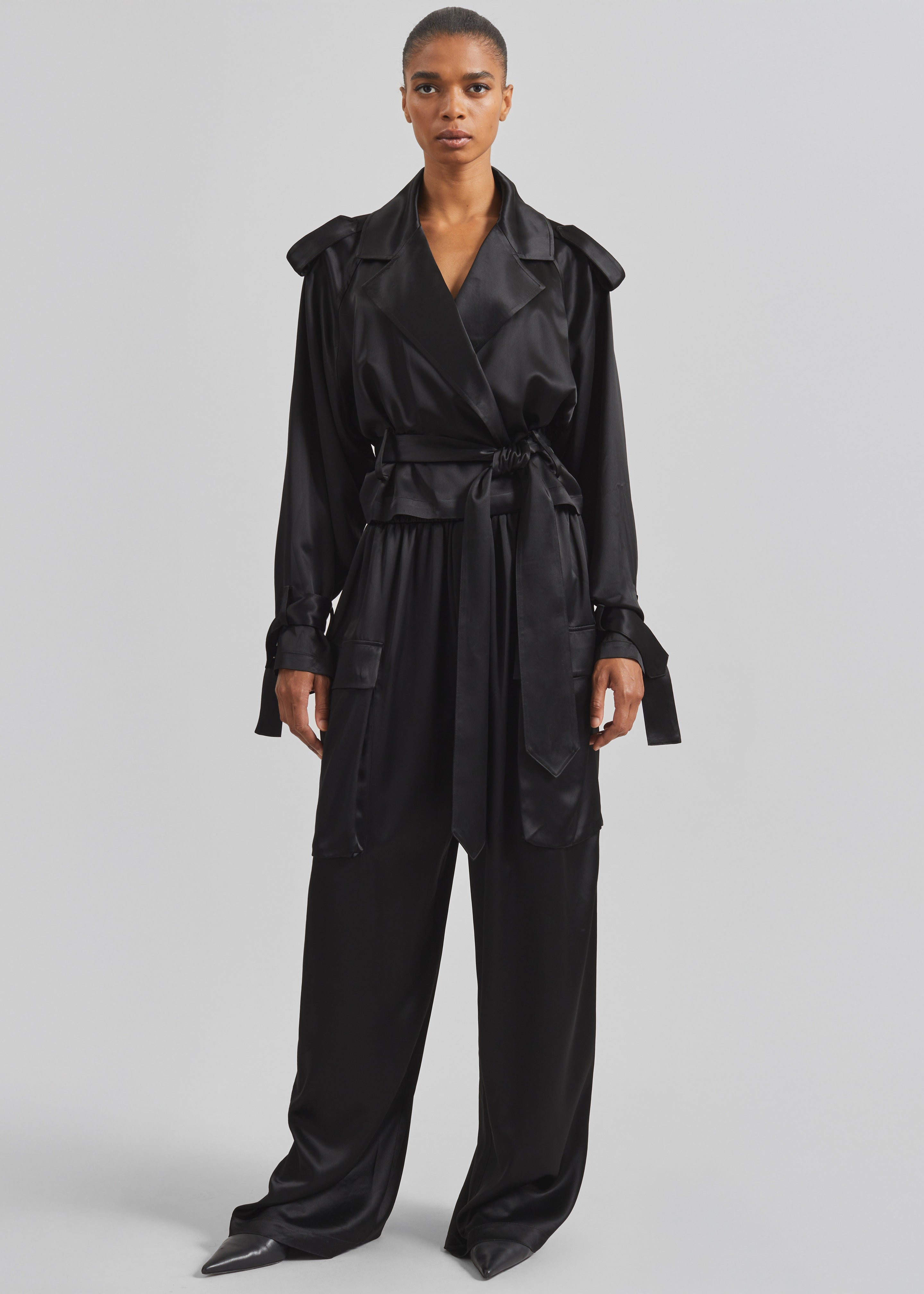 Simona Satin Short Trench - Black – The Frankie Shop