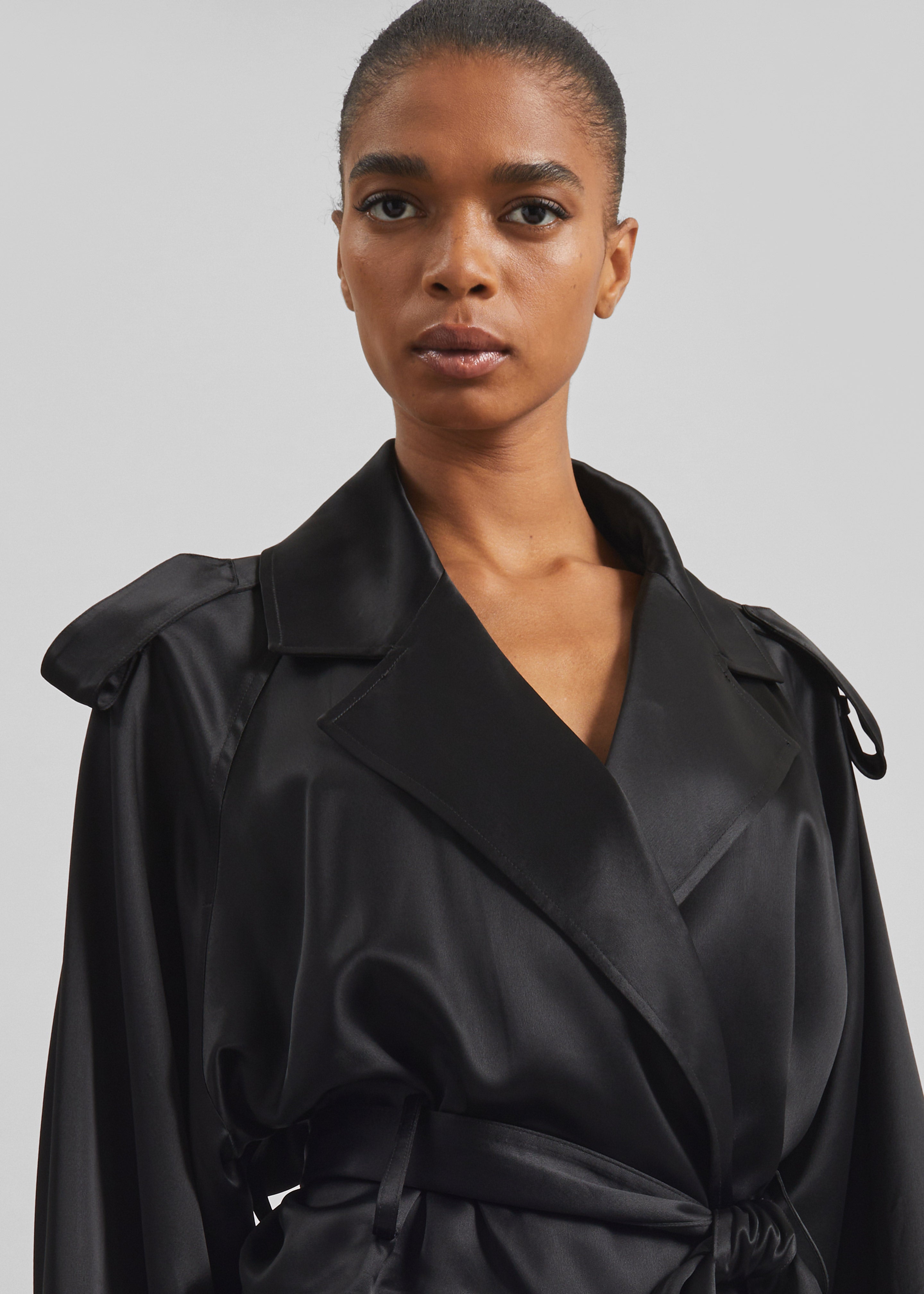 Simona Satin Short Trench - Black – The Frankie Shop