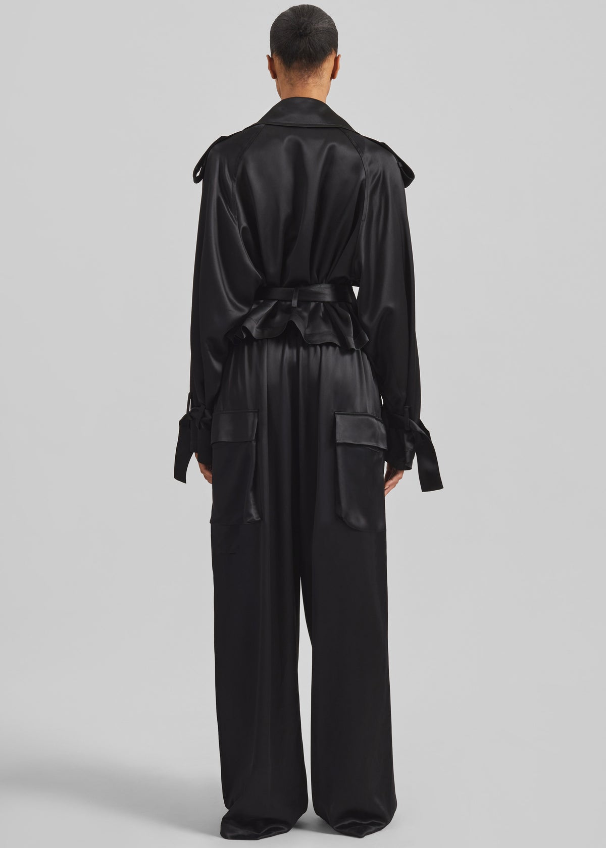 Simona Satin Short Trench - Black - 7