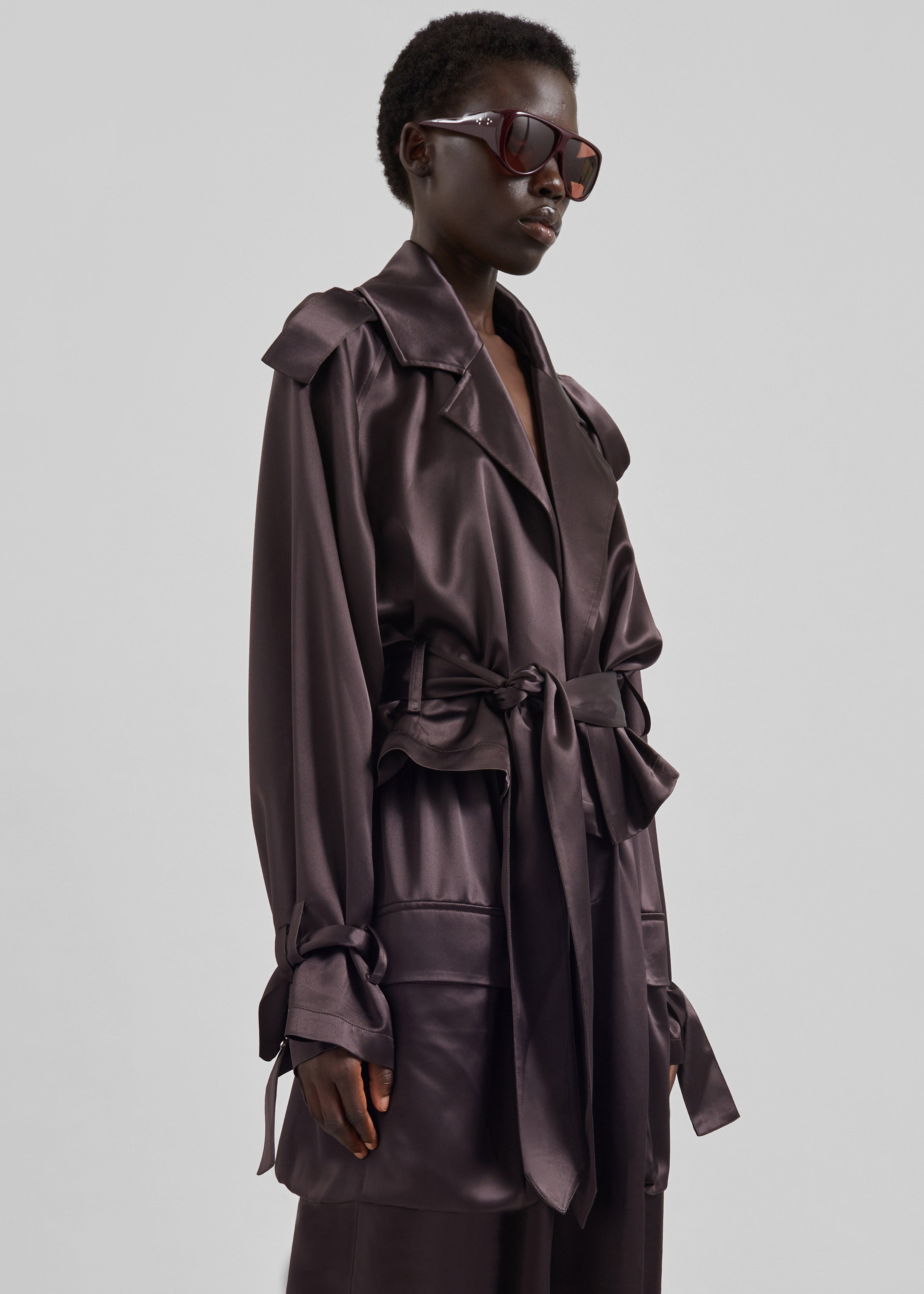 Simona Satin Short Trench - Dark Brown – The Frankie Shop