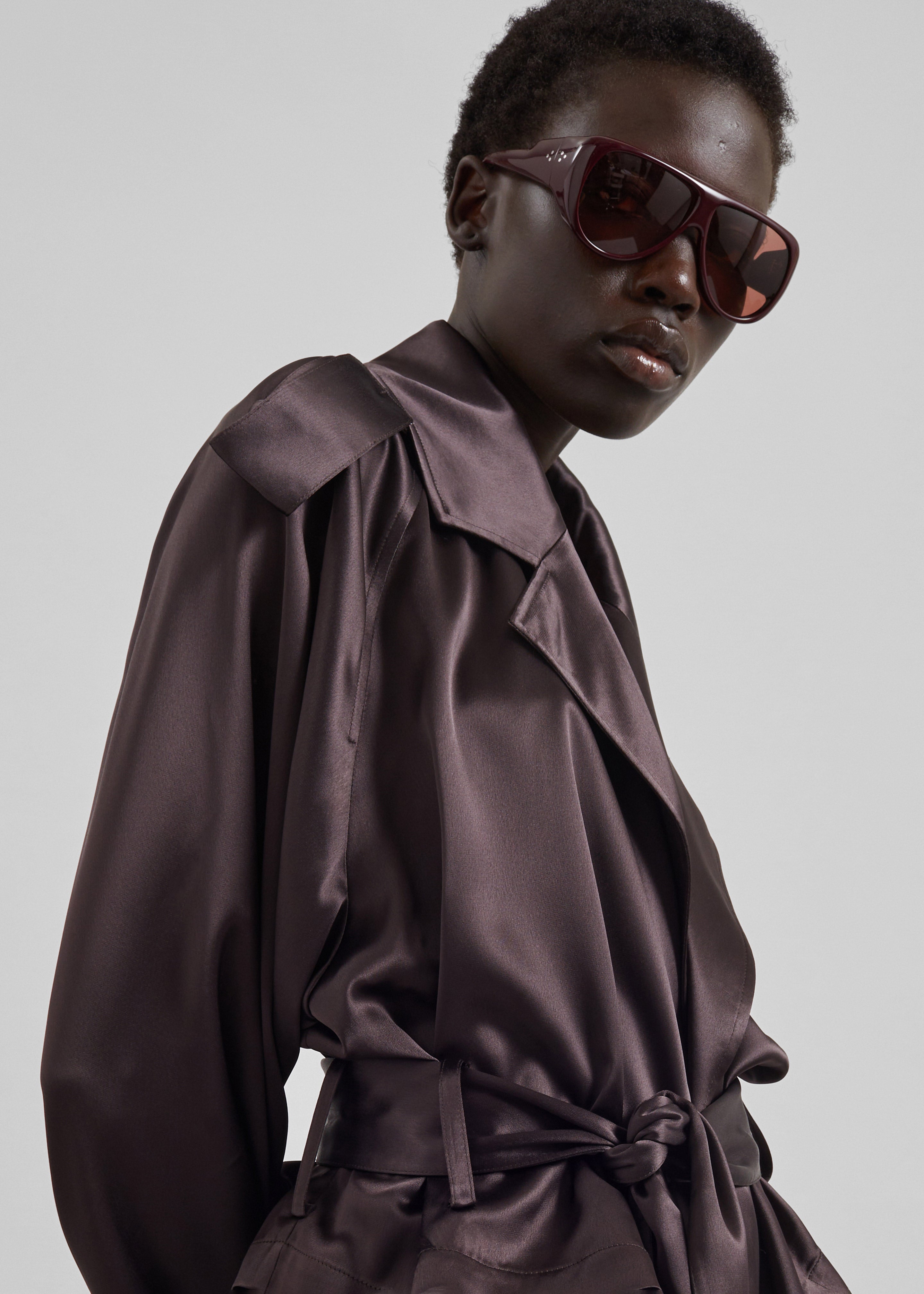 Simona Satin Short Trench - Dark Brown – The Frankie Shop