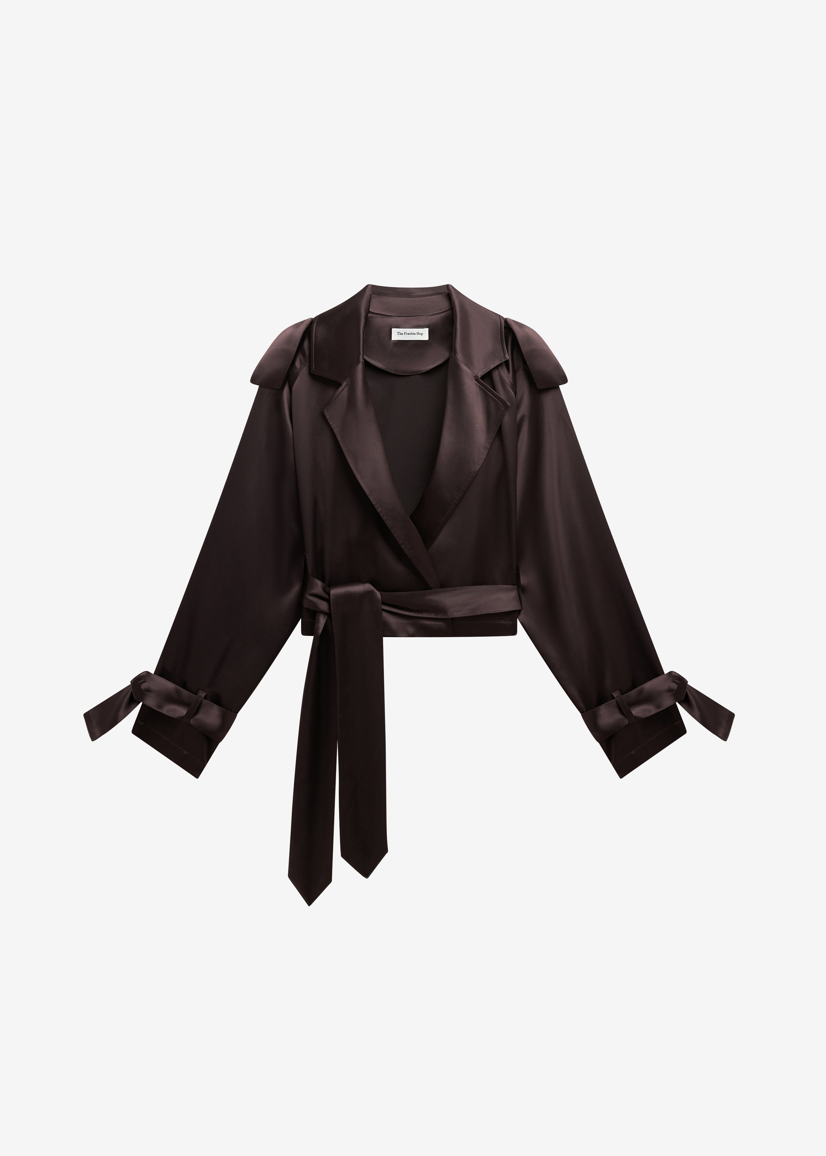Simona Satin Short Trench - Dark Brown – The Frankie Shop