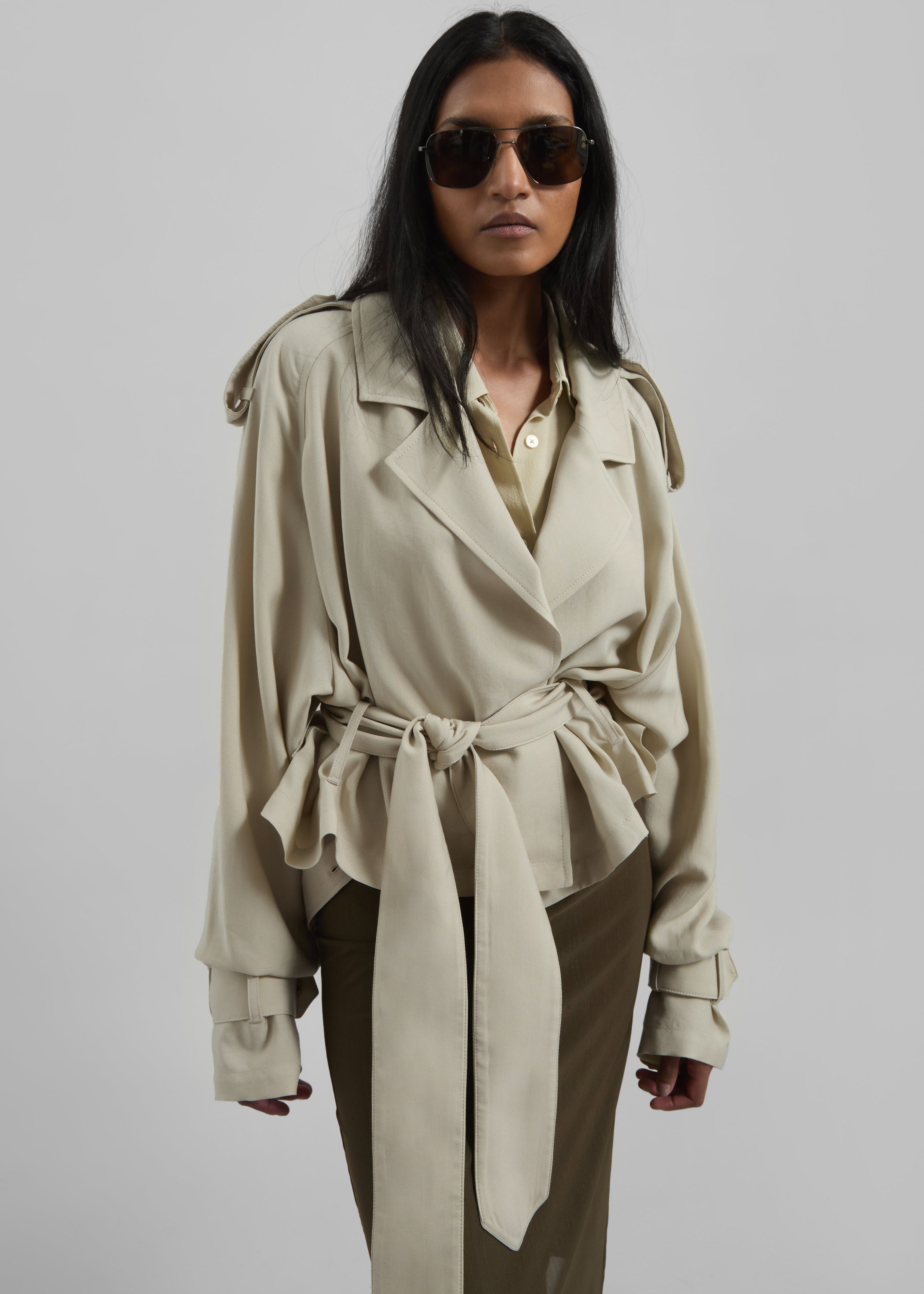 Simona Short Trench - Cement – The Frankie Shop