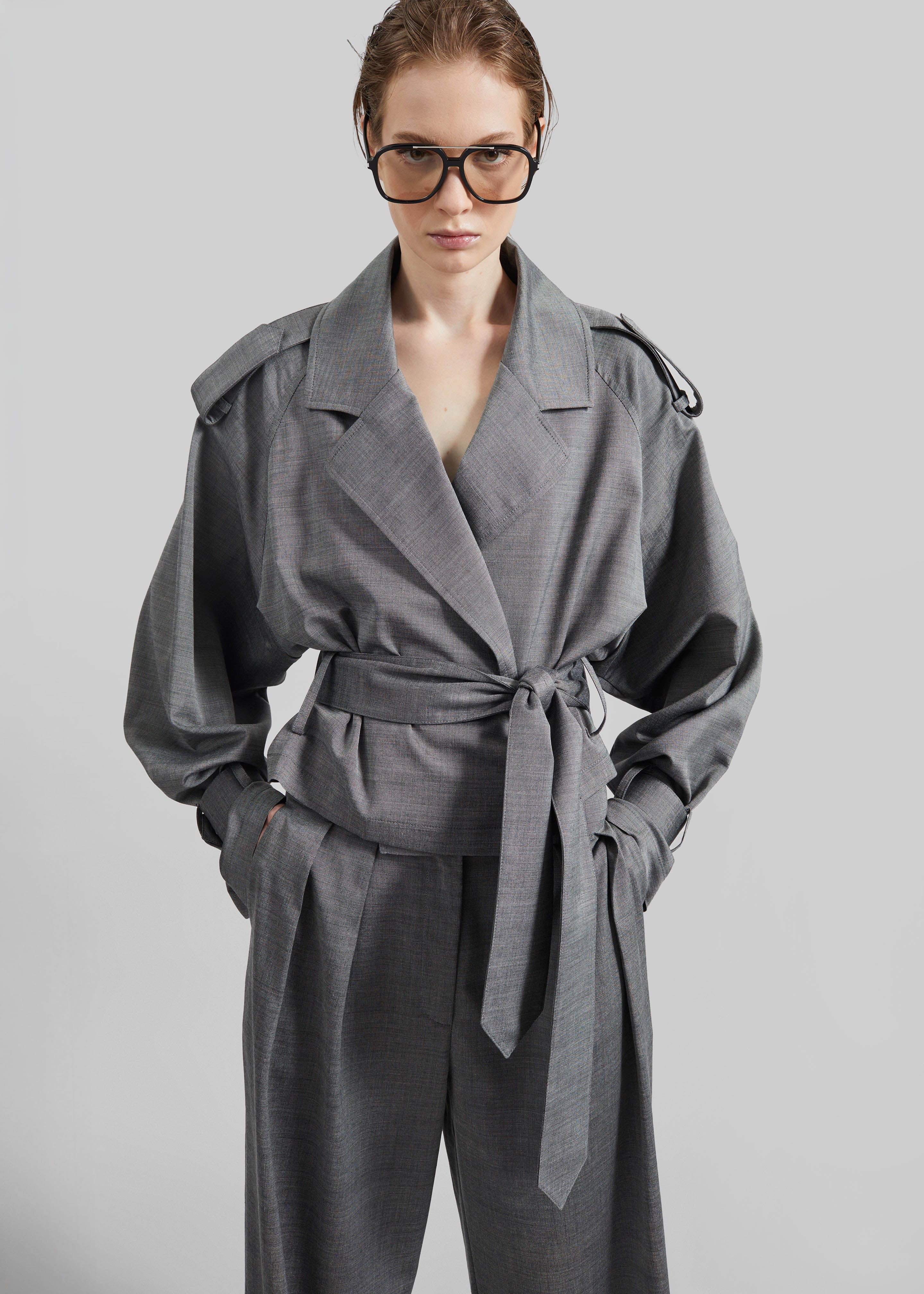 Simona Short Trench - Grey Melange – The Frankie Shop