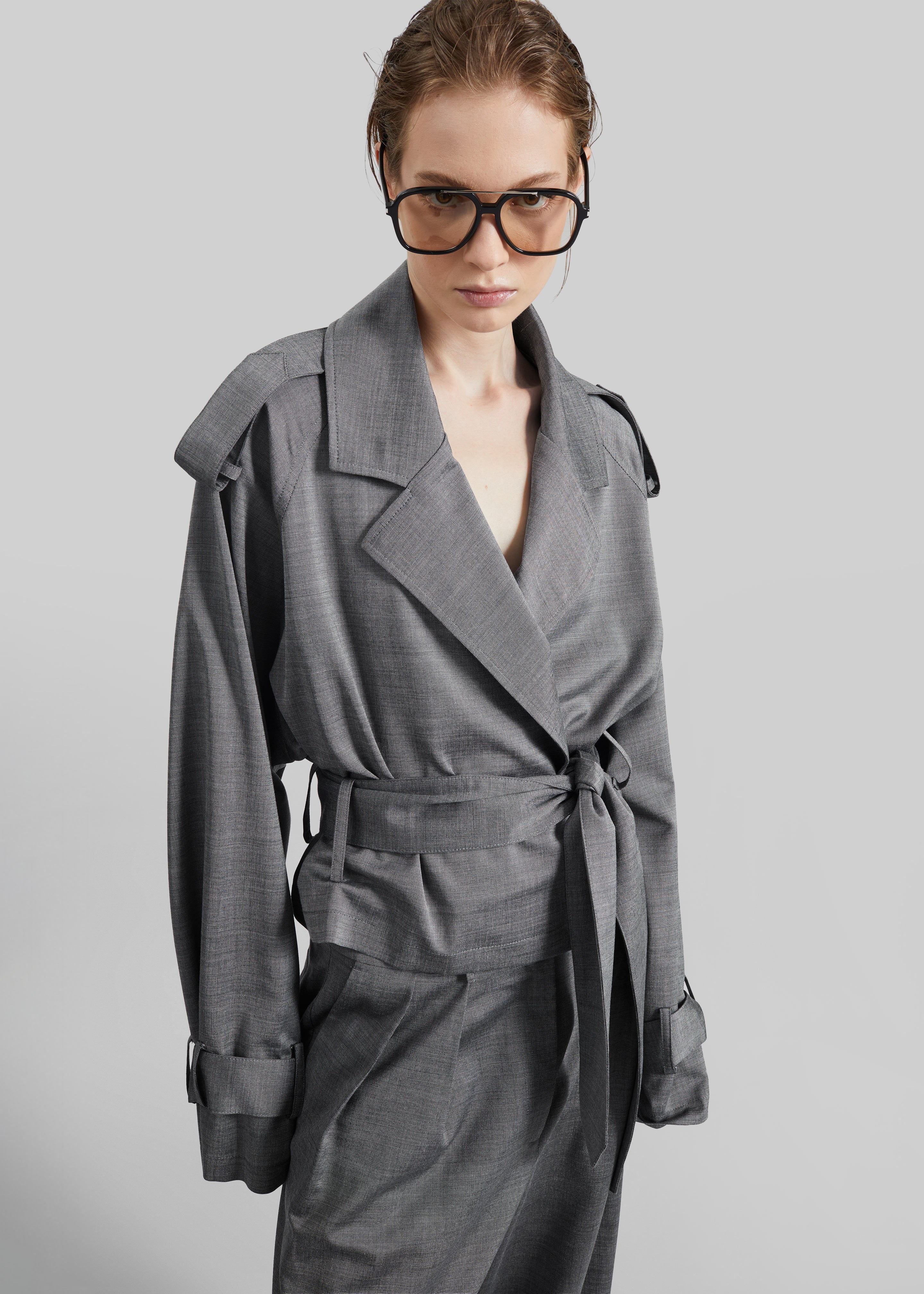 Simona Short Trench - Grey Melange – The Frankie Shop