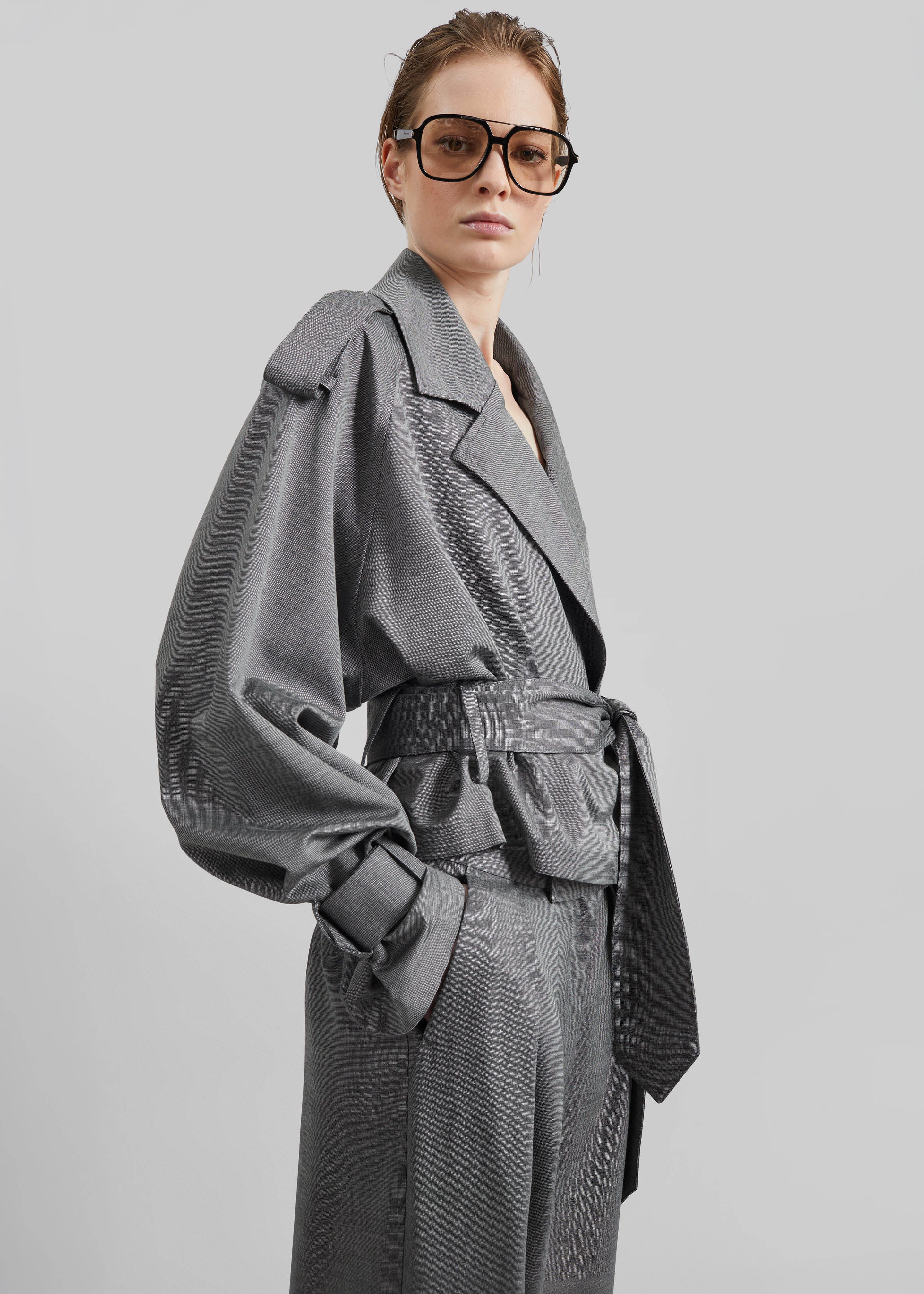 Simona Short Trench - Grey Melange – The Frankie Shop