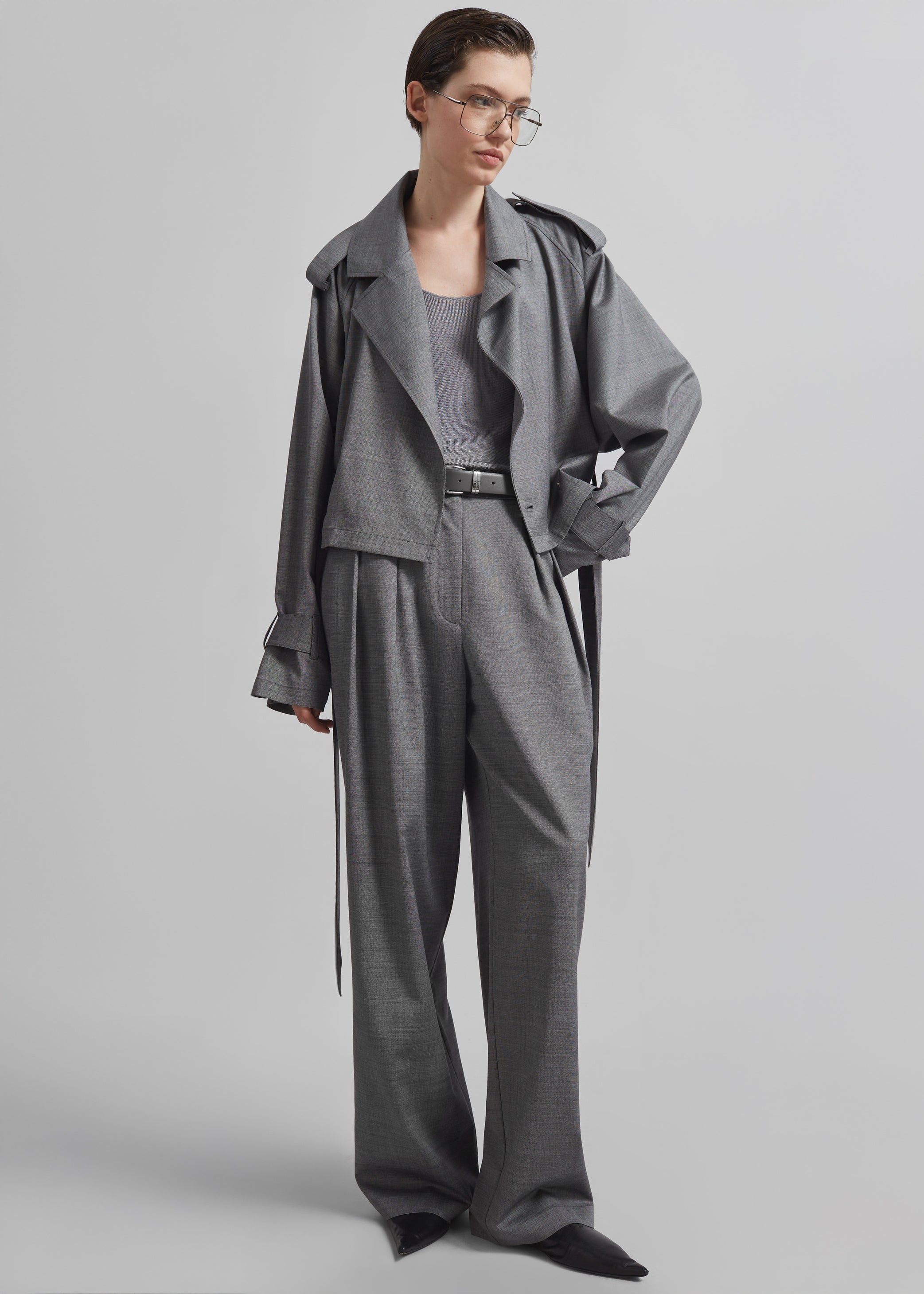 Shop the look image for Simona Short Trench - Grey Melange