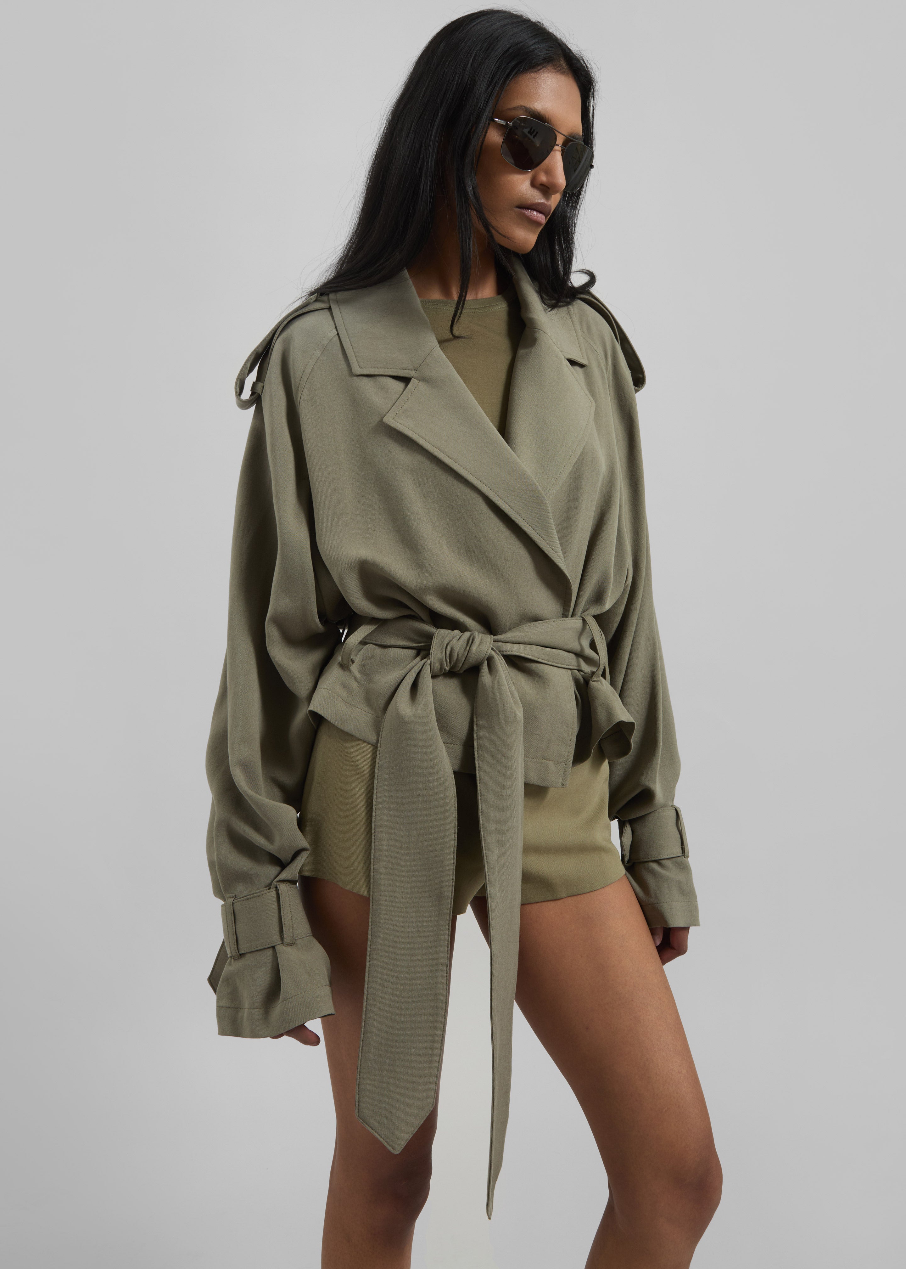 Simona Short Trench - Khaki – The Frankie Shop
