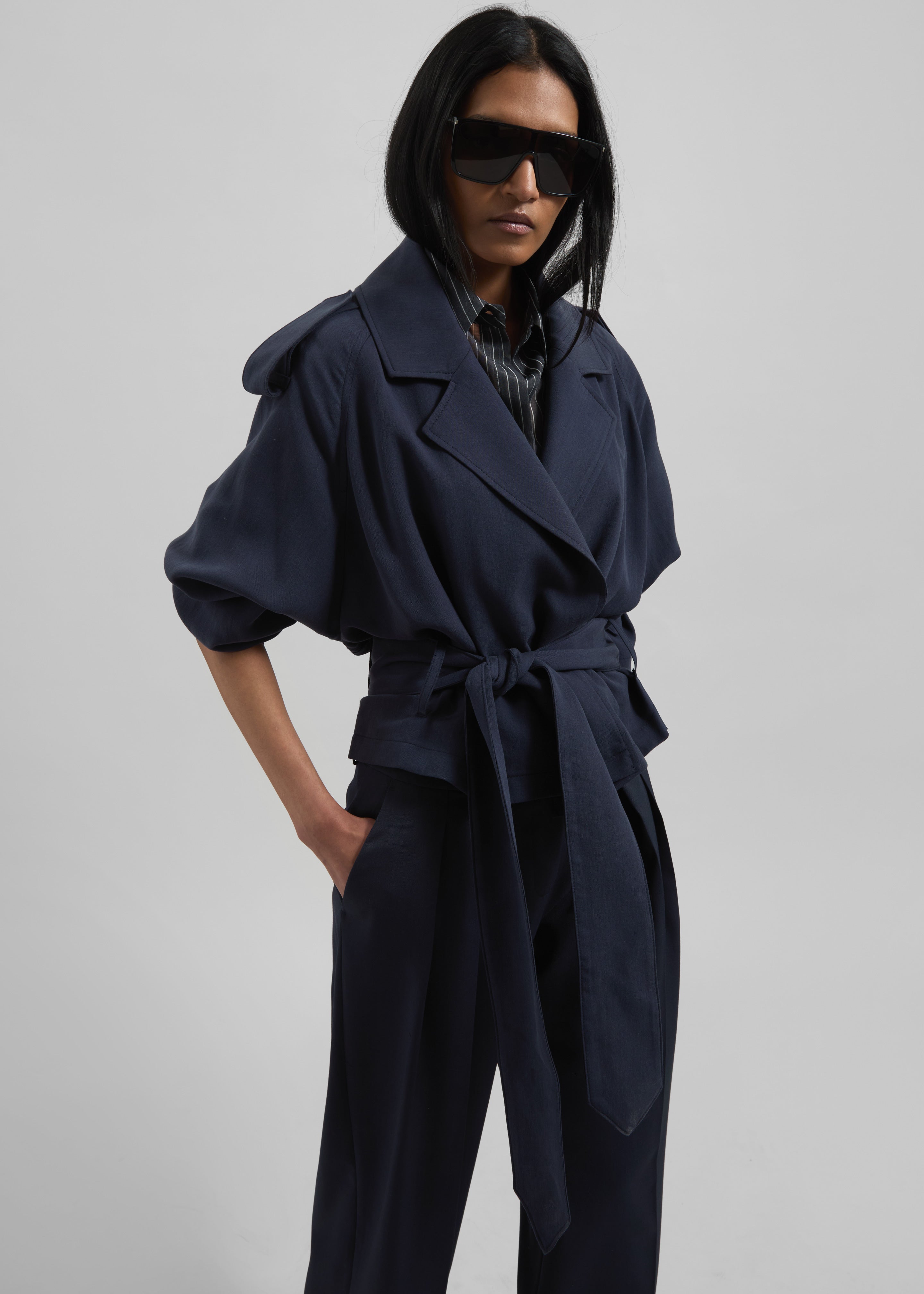 Simona Short Trench - Navy – The Frankie Shop