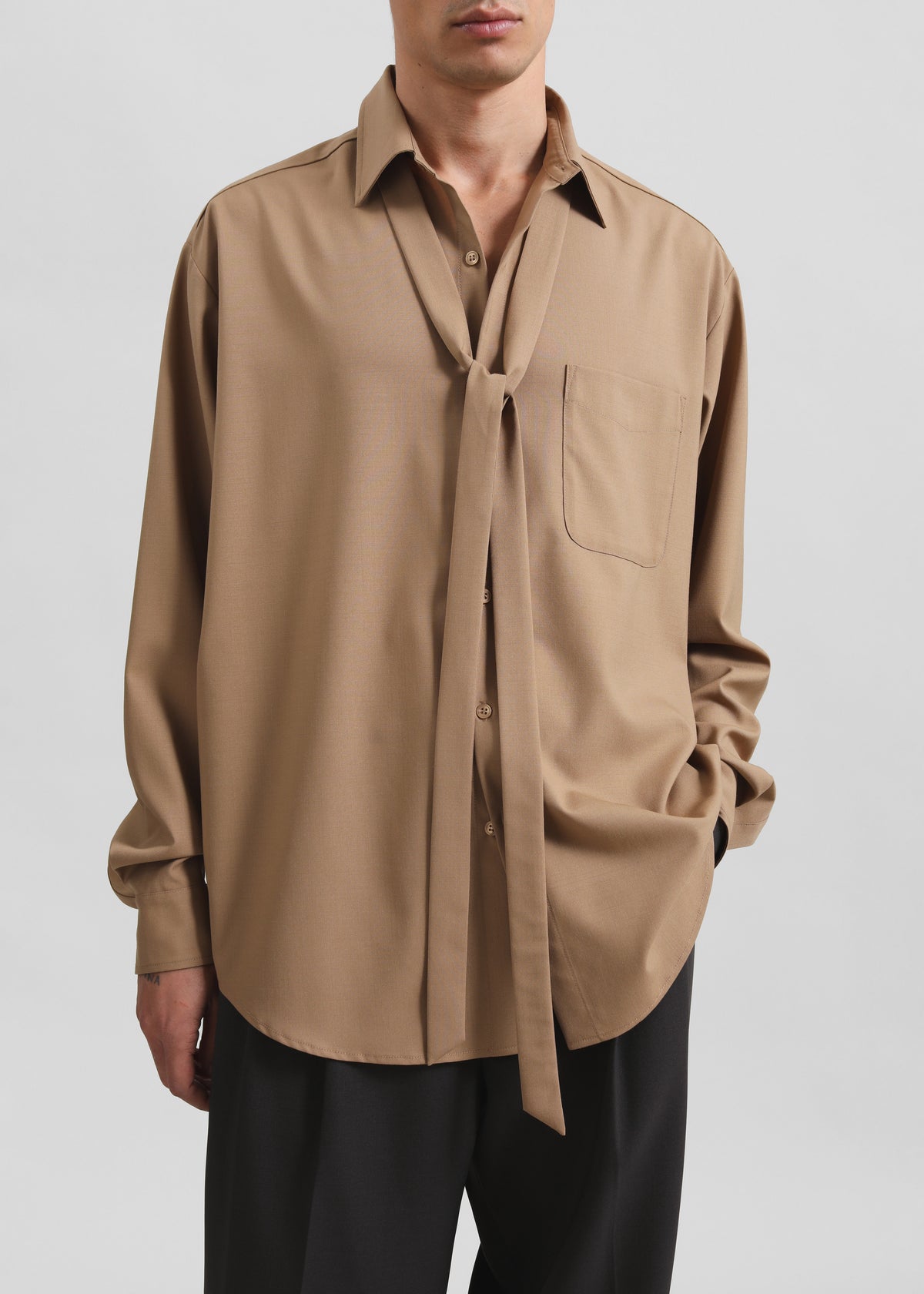 Sinclair Neck Tie Shirt - Camel - 4